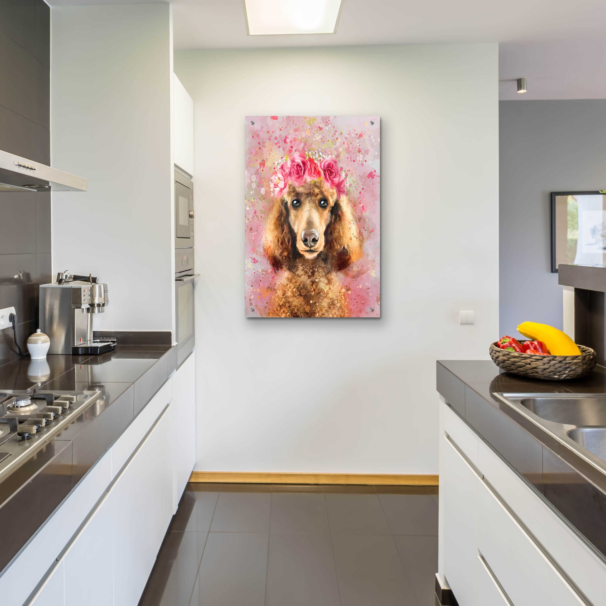 Epic Art 'Flower Crown Poodle' by Furbaby Affiliates, Acrylic Glass Wall Art,24x36