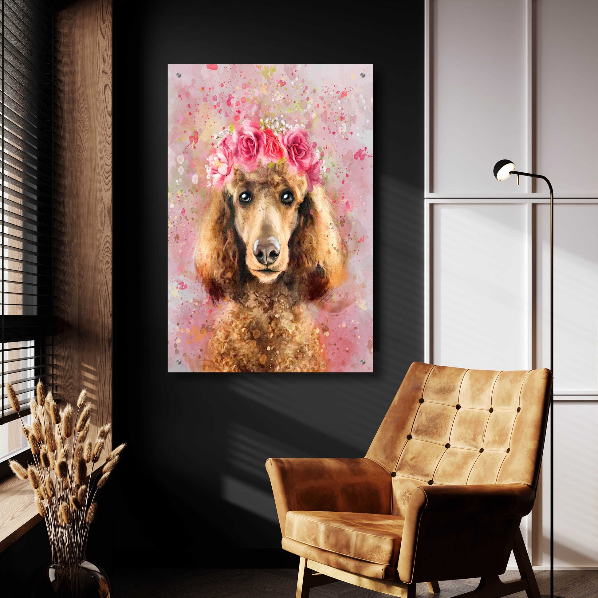 Epic Art 'Flower Crown Poodle' by Furbaby Affiliates, Acrylic Glass Wall Art,24x36