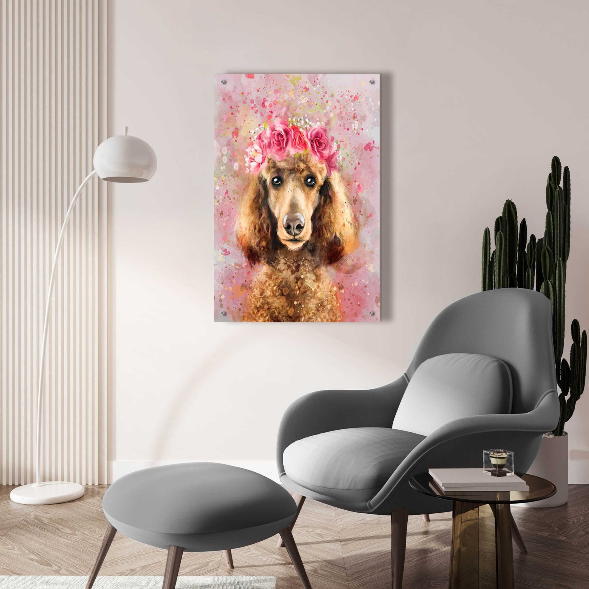 Epic Art 'Flower Crown Poodle' by Furbaby Affiliates, Acrylic Glass Wall Art,24x36