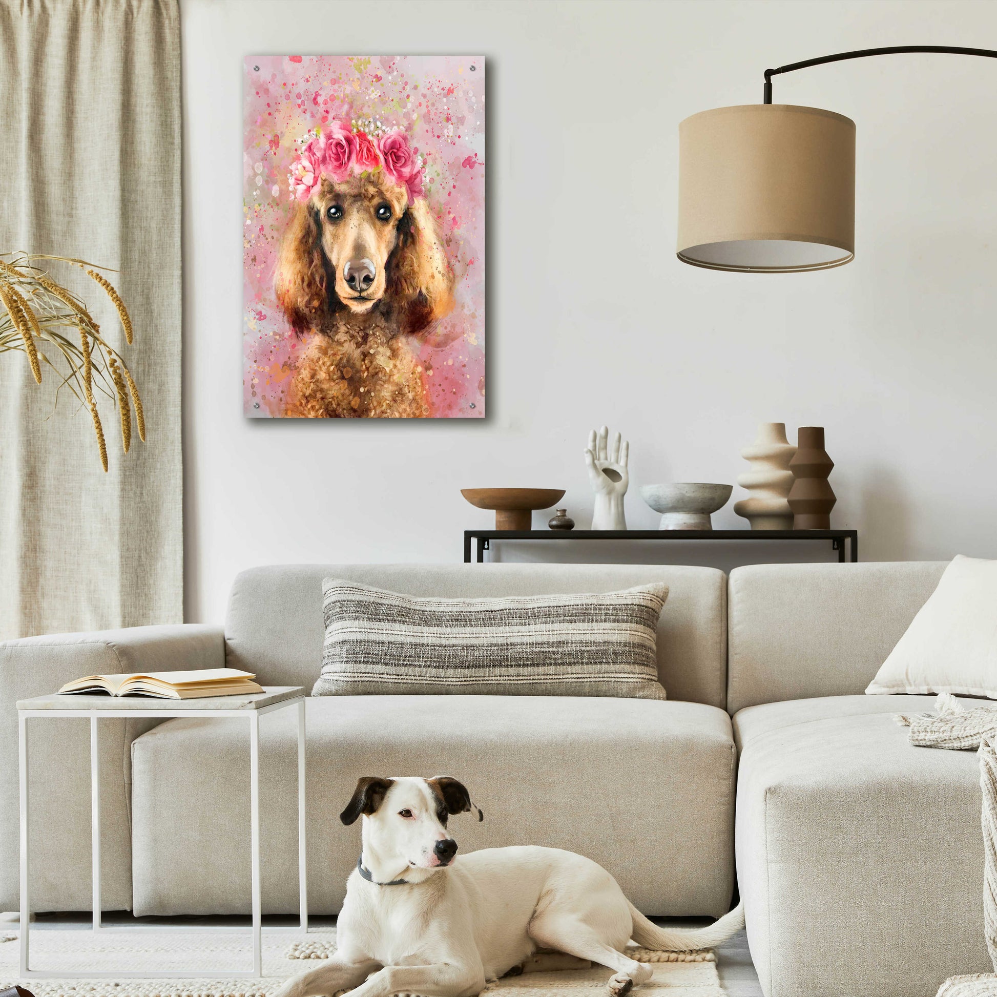 Epic Art 'Flower Crown Poodle' by Furbaby Affiliates, Acrylic Glass Wall Art,24x36