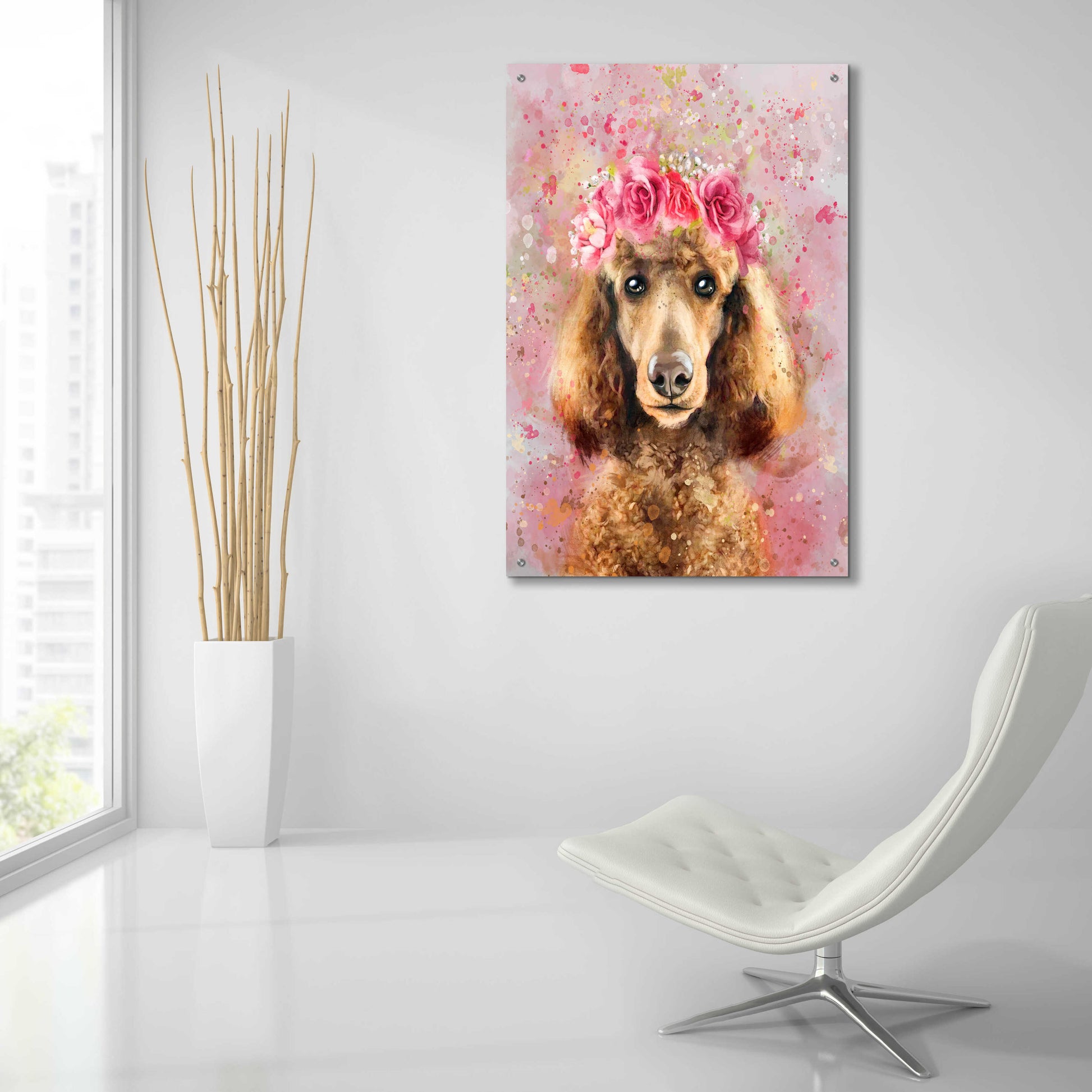 Epic Art 'Flower Crown Poodle' by Furbaby Affiliates, Acrylic Glass Wall Art,24x36