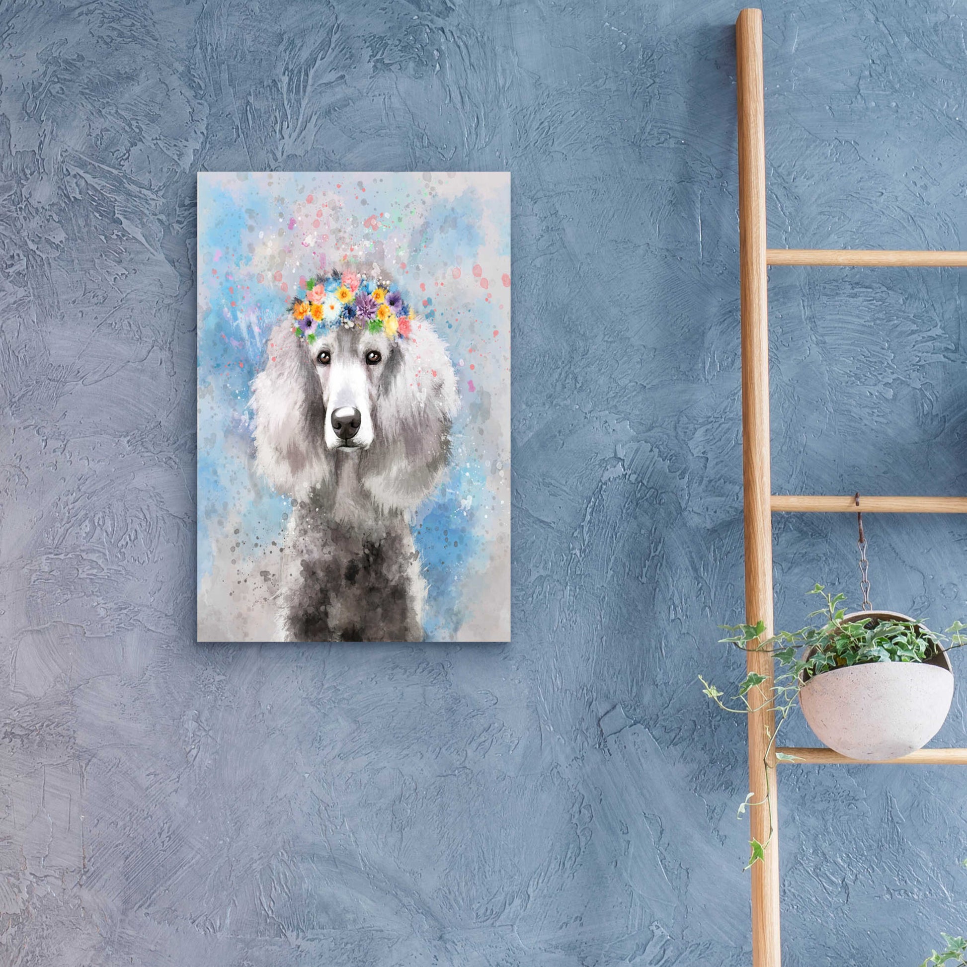 Epic Art 'Flower Crown Poodle 3' by Furbaby Affiliates, Acrylic Glass Wall Art,16x24