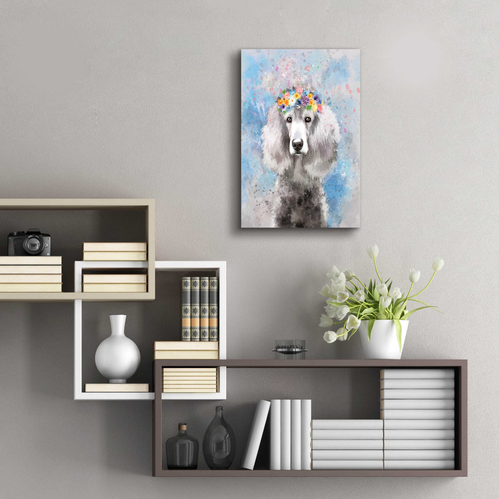 Epic Art 'Flower Crown Poodle 3' by Furbaby Affiliates, Acrylic Glass Wall Art,16x24