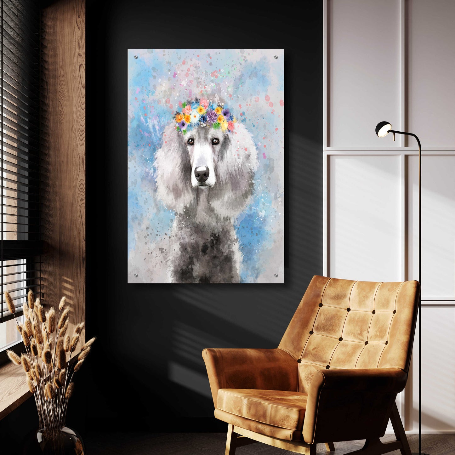 Epic Art 'Flower Crown Poodle 3' by Furbaby Affiliates, Acrylic Glass Wall Art,24x36