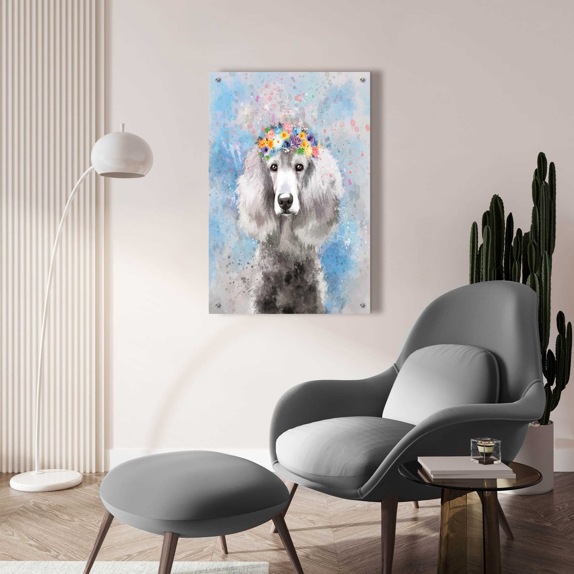 Epic Art 'Flower Crown Poodle 3' by Furbaby Affiliates, Acrylic Glass Wall Art,24x36