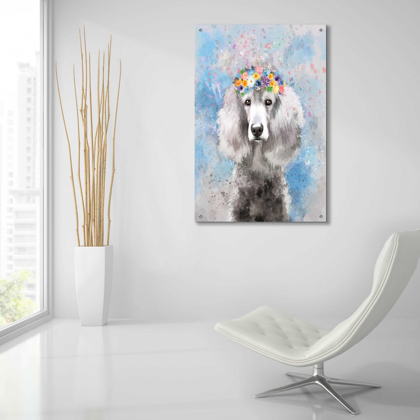 Epic Art 'Flower Crown Poodle 3' by Furbaby Affiliates, Acrylic Glass Wall Art,24x36