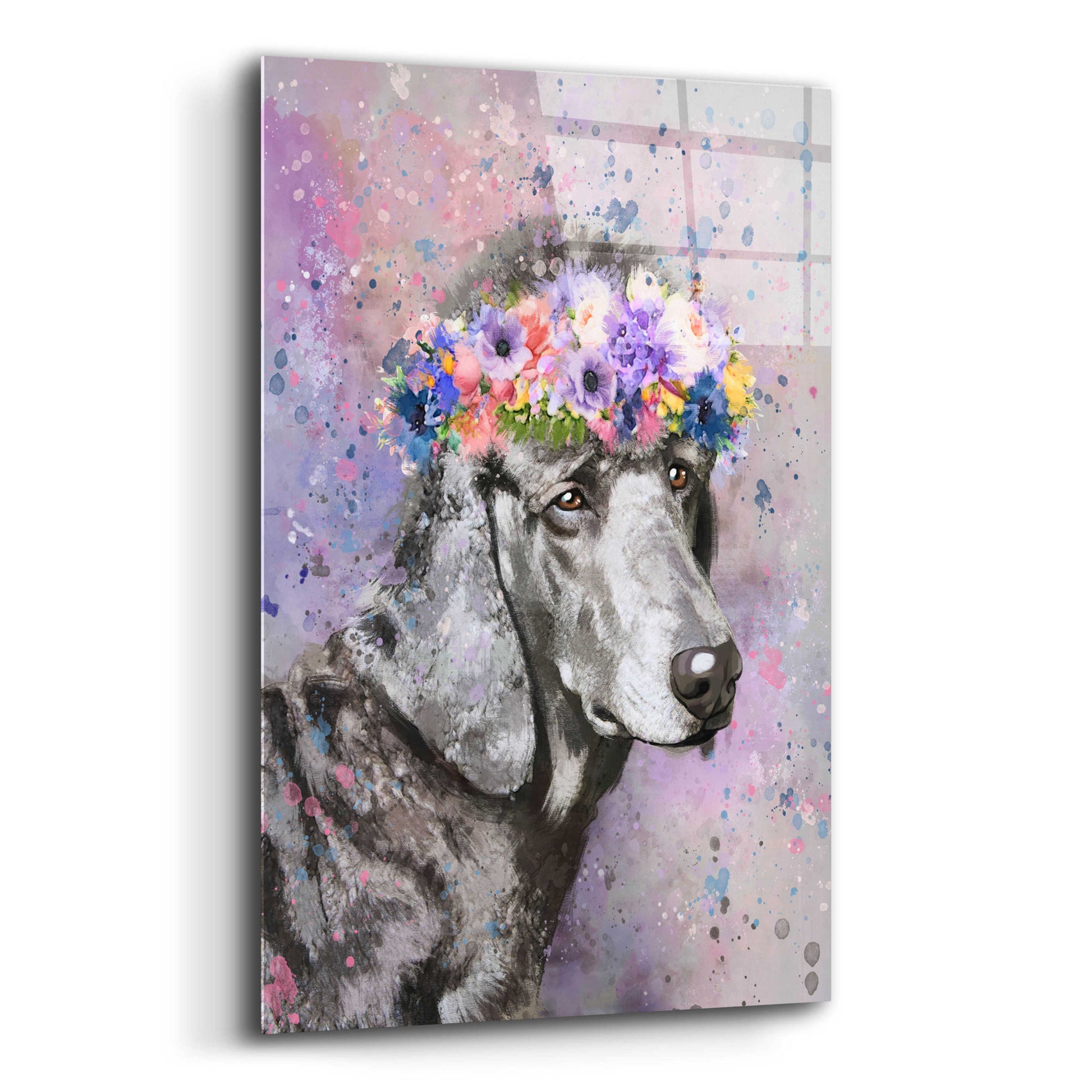 Epic Art 'Flower Crown Poodle 2' by Furbaby Affiliates, Acrylic Glass Wall Art,12x16