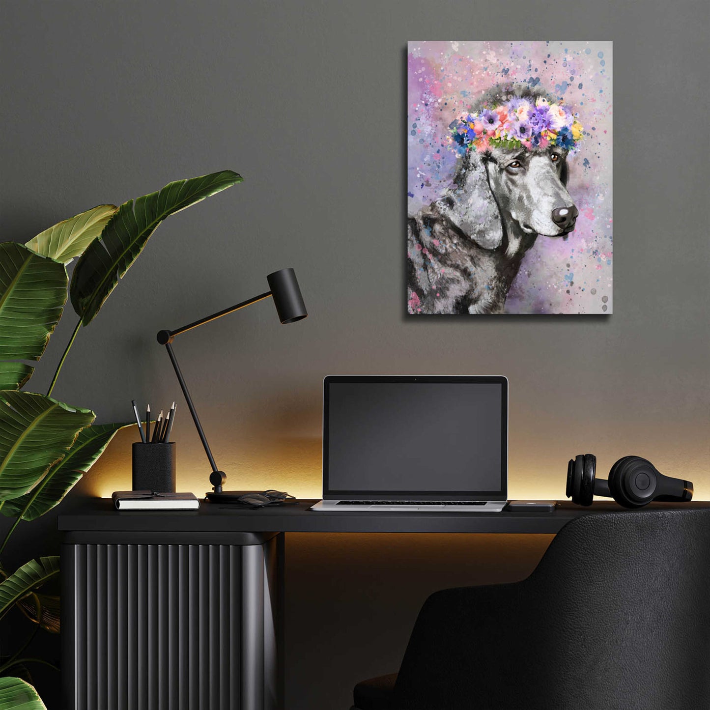 Epic Art 'Flower Crown Poodle 2' by Furbaby Affiliates, Acrylic Glass Wall Art,12x16