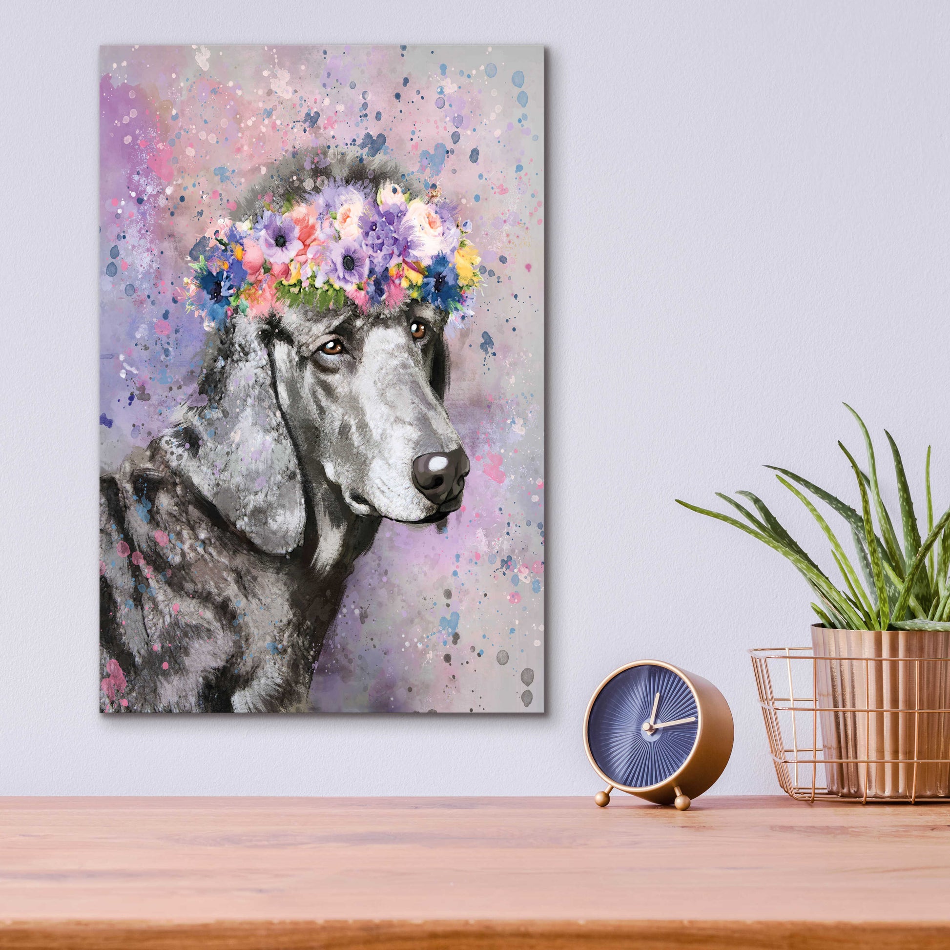 Epic Art 'Flower Crown Poodle 2' by Furbaby Affiliates, Acrylic Glass Wall Art,12x16