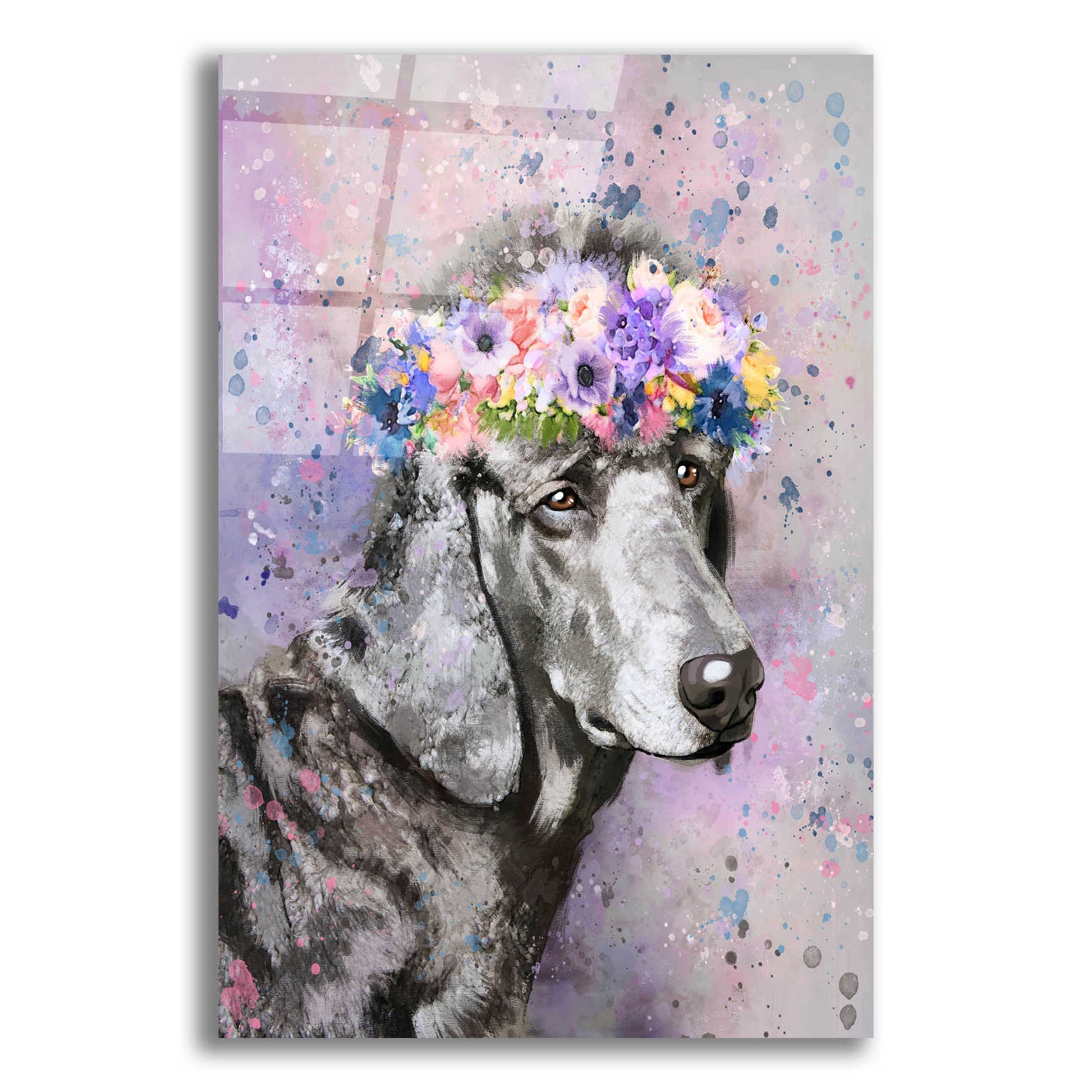 Epic Art 'Flower Crown Poodle 2' by Furbaby Affiliates, Acrylic Glass Wall Art,12x16