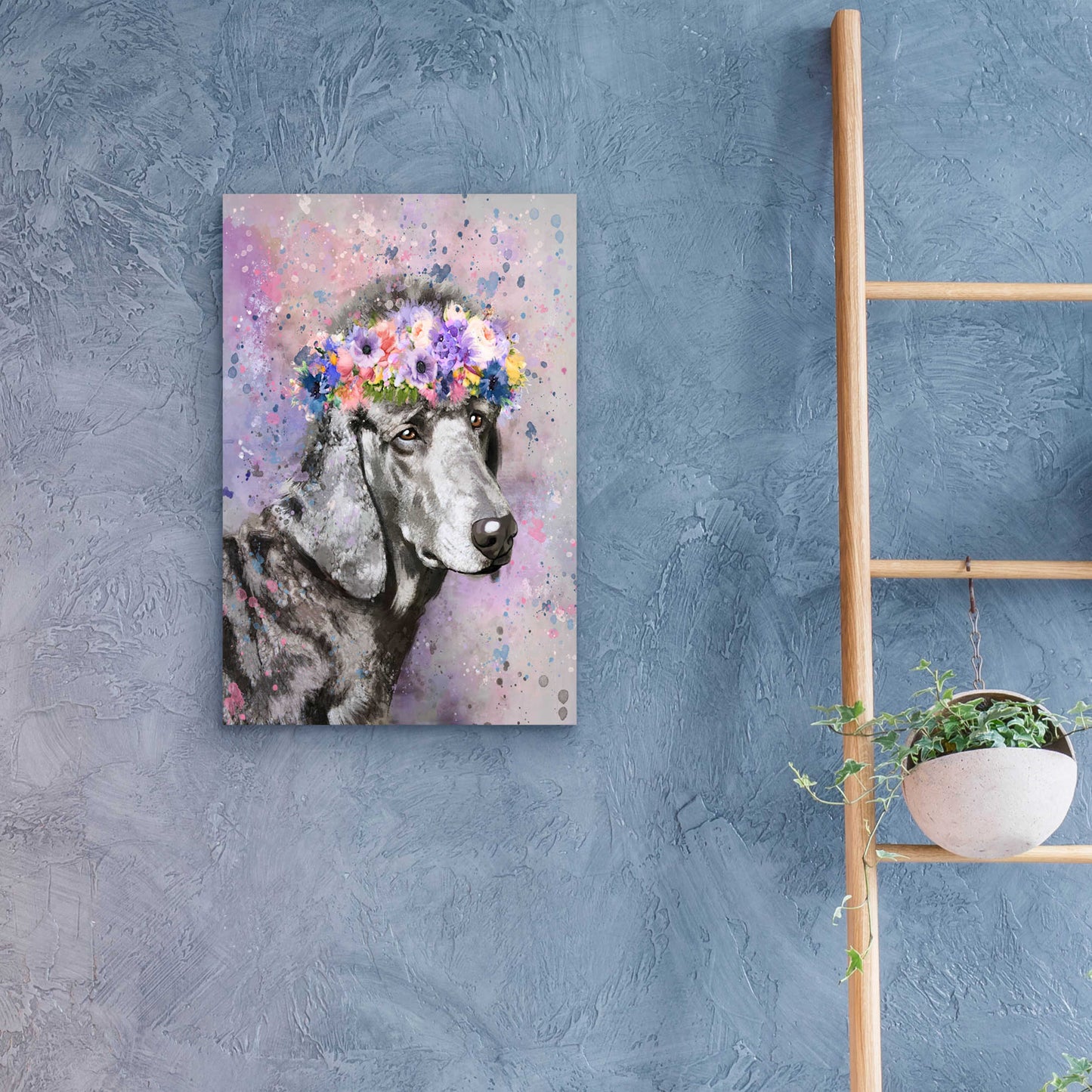 Epic Art 'Flower Crown Poodle 2' by Furbaby Affiliates, Acrylic Glass Wall Art,16x24