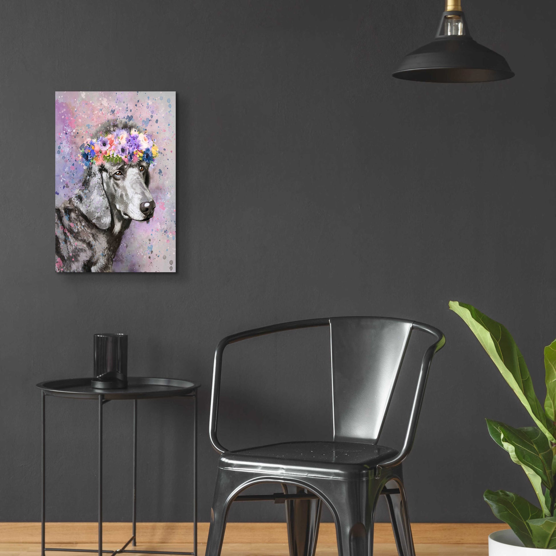 Epic Art 'Flower Crown Poodle 2' by Furbaby Affiliates, Acrylic Glass Wall Art,16x24