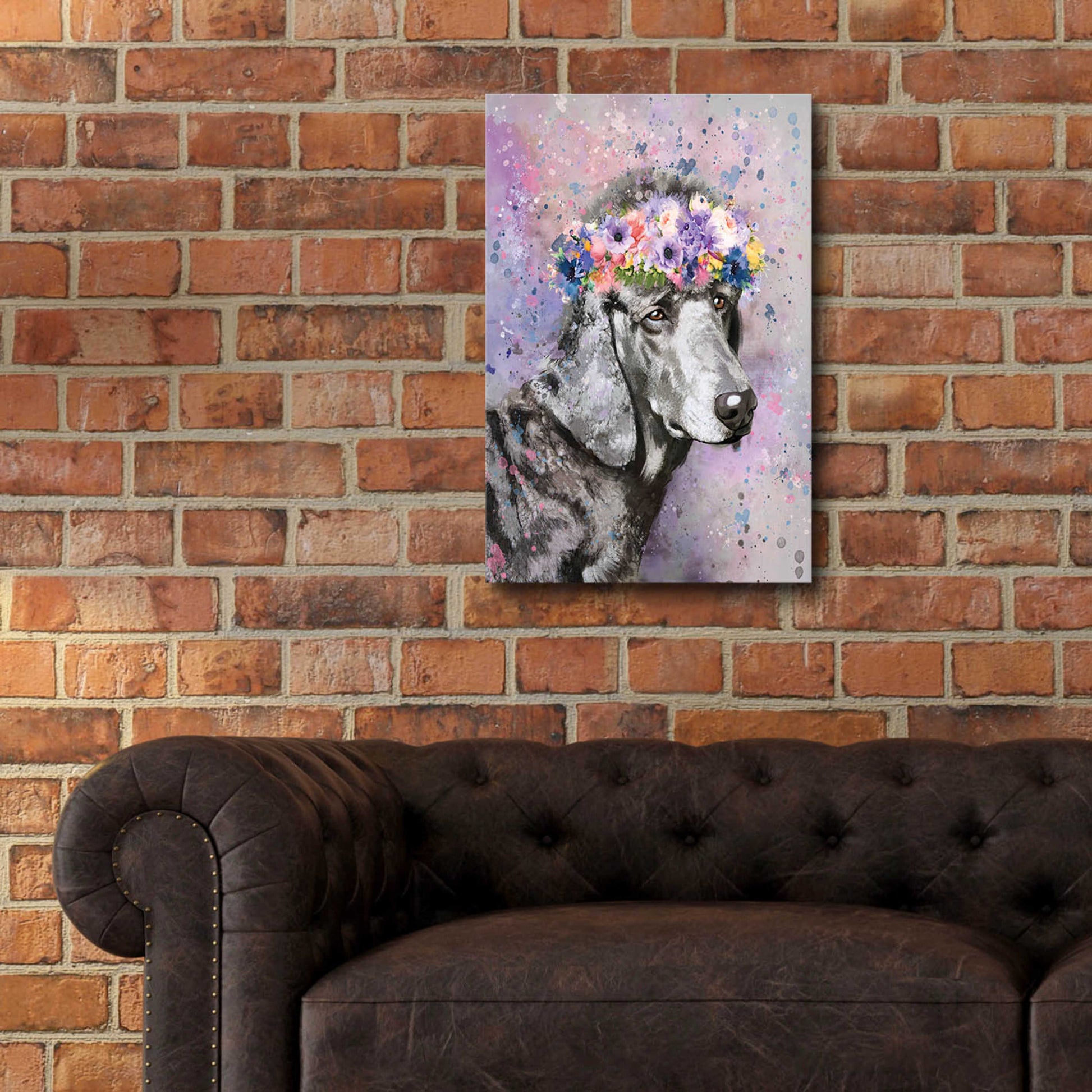 Epic Art 'Flower Crown Poodle 2' by Furbaby Affiliates, Acrylic Glass Wall Art,16x24