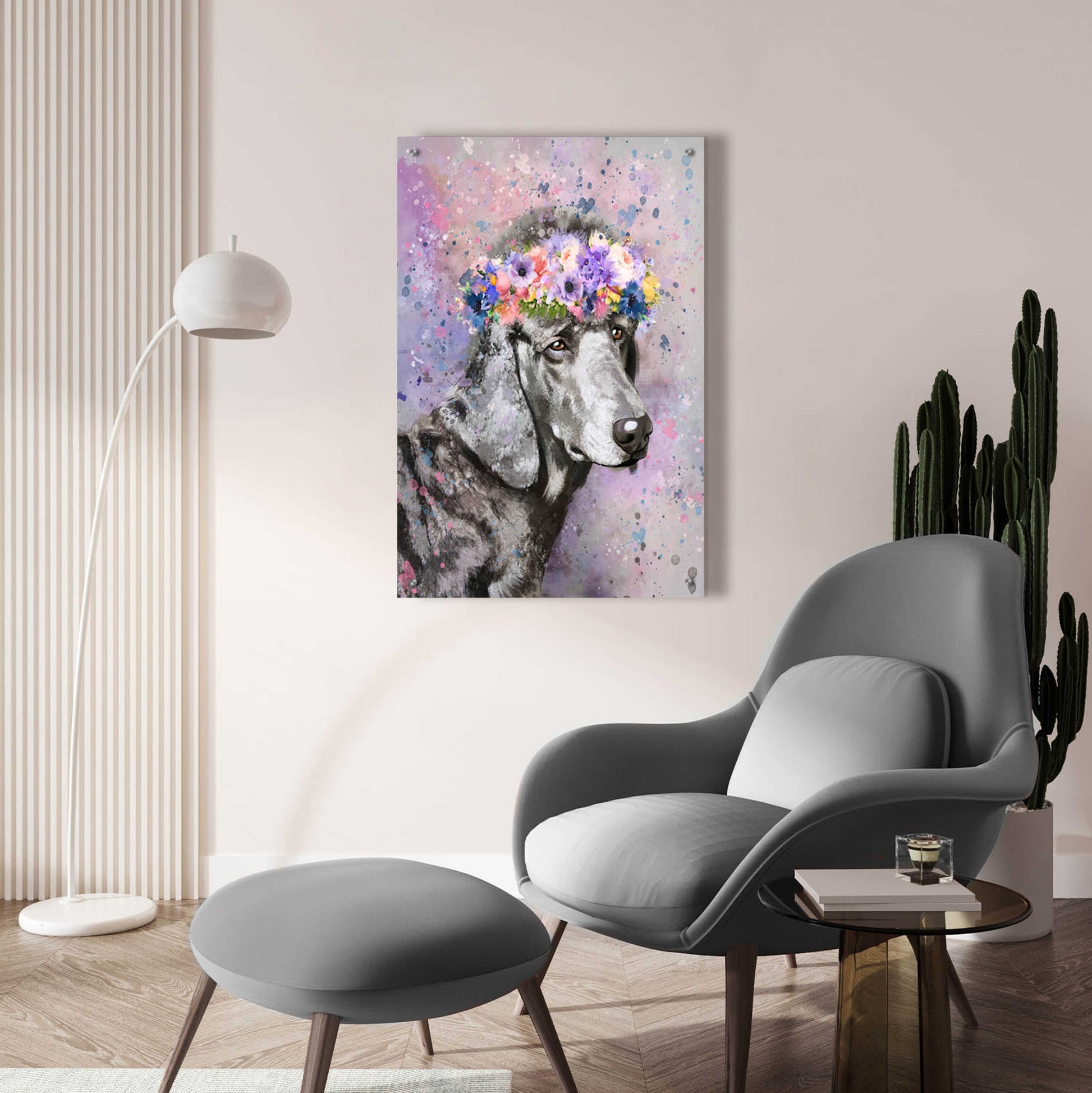 Epic Art 'Flower Crown Poodle 2' by Furbaby Affiliates, Acrylic Glass Wall Art,24x36