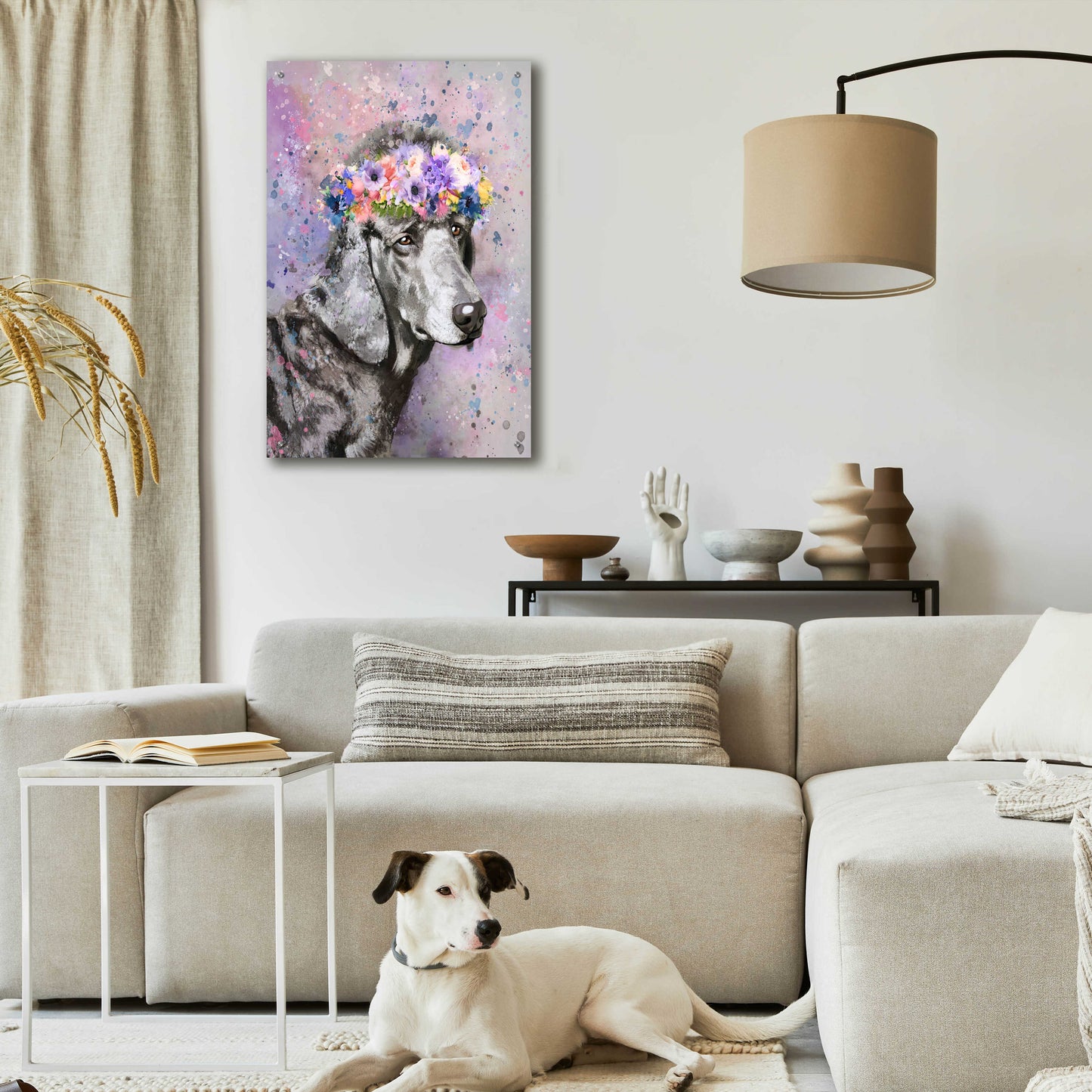 Epic Art 'Flower Crown Poodle 2' by Furbaby Affiliates, Acrylic Glass Wall Art,24x36