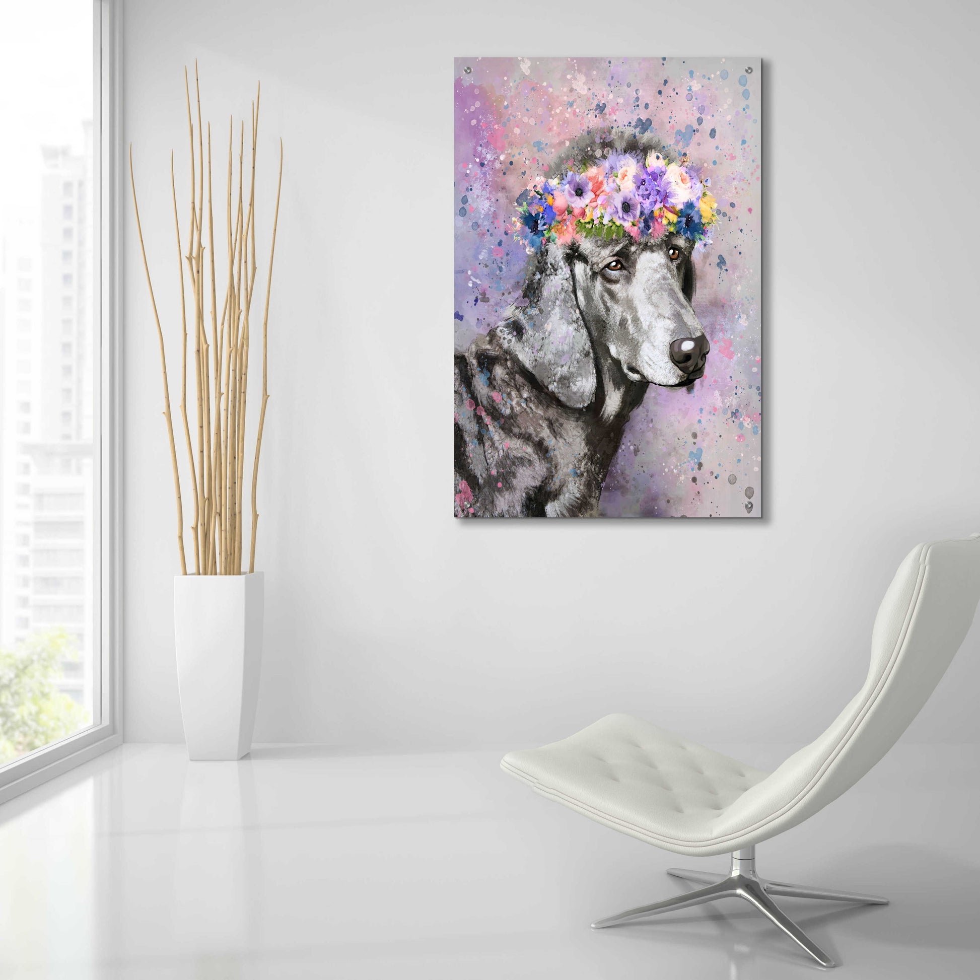 Epic Art 'Flower Crown Poodle 2' by Furbaby Affiliates, Acrylic Glass Wall Art,24x36