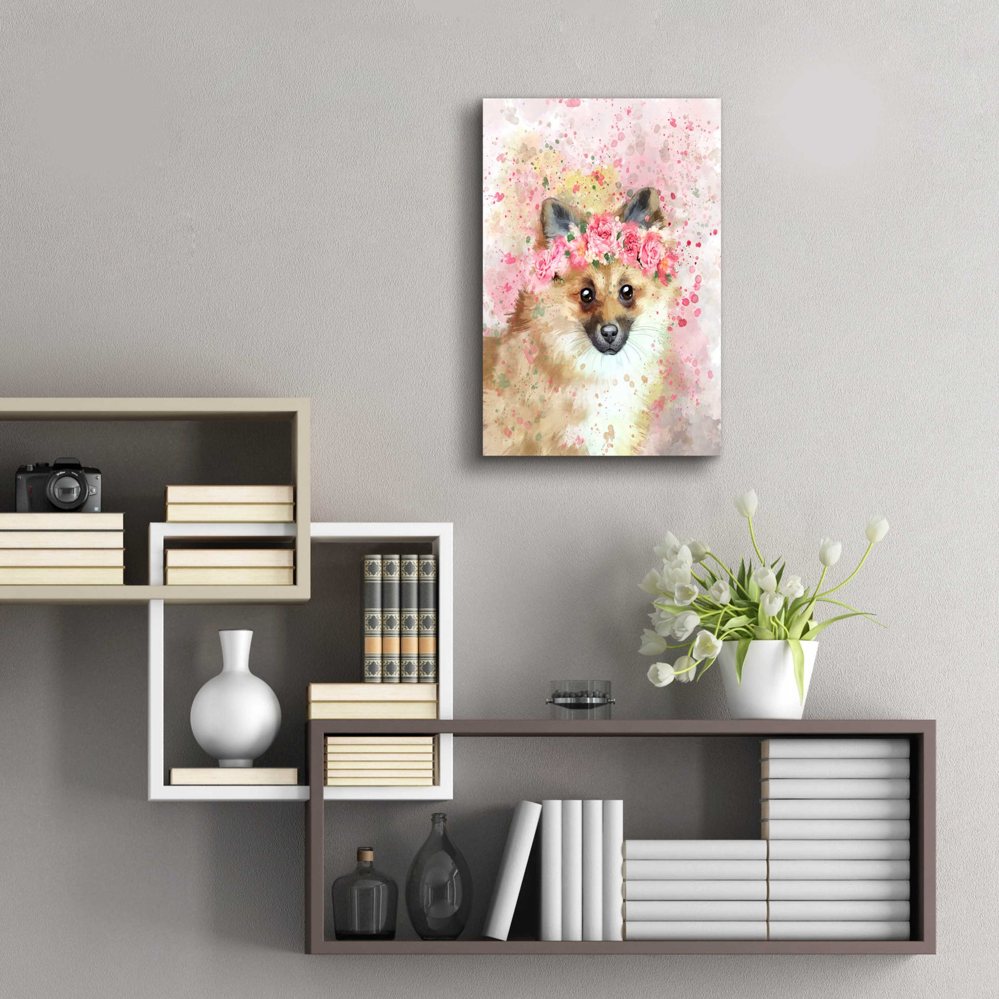 Epic Art 'Flower Crown Pomeranian' by Furbaby Affiliates, Acrylic Glass Wall Art,16x24