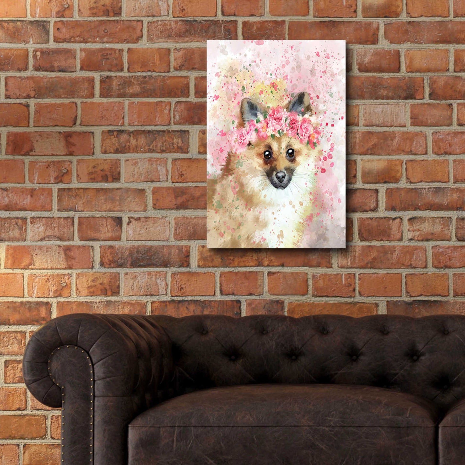 Epic Art 'Flower Crown Pomeranian' by Furbaby Affiliates, Acrylic Glass Wall Art,16x24