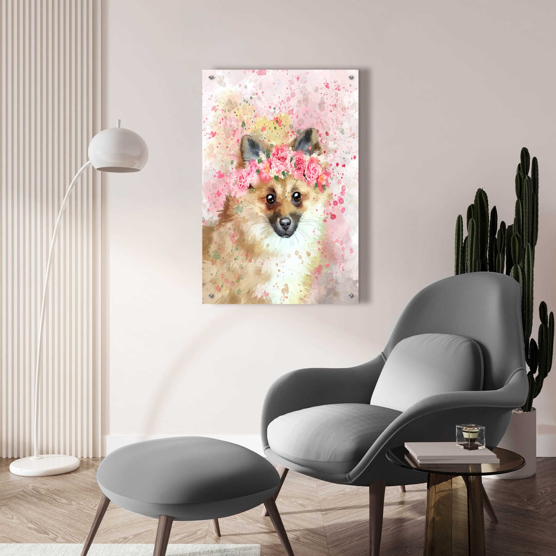 Epic Art 'Flower Crown Pomeranian' by Furbaby Affiliates, Acrylic Glass Wall Art,24x36