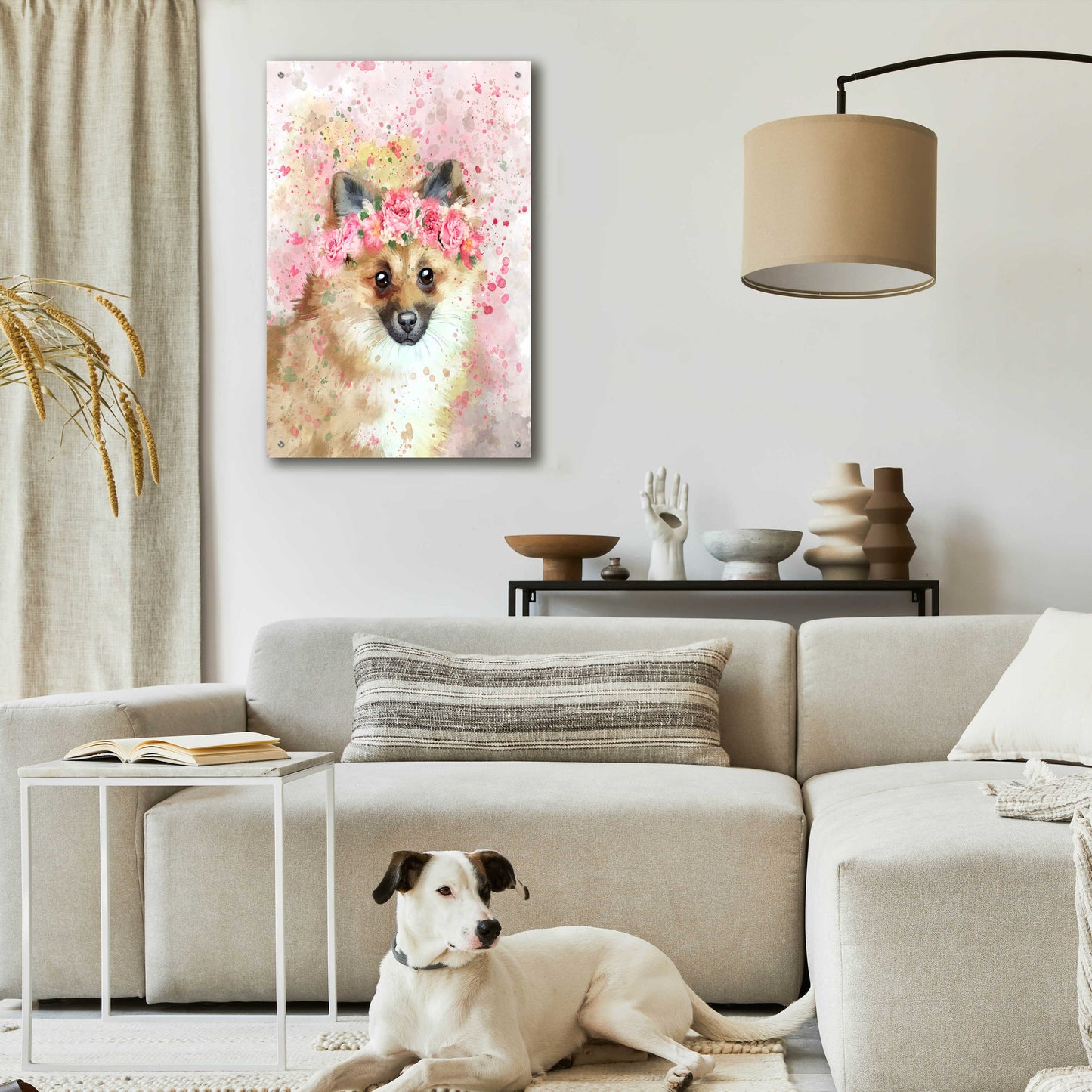 Epic Art 'Flower Crown Pomeranian' by Furbaby Affiliates, Acrylic Glass Wall Art,24x36