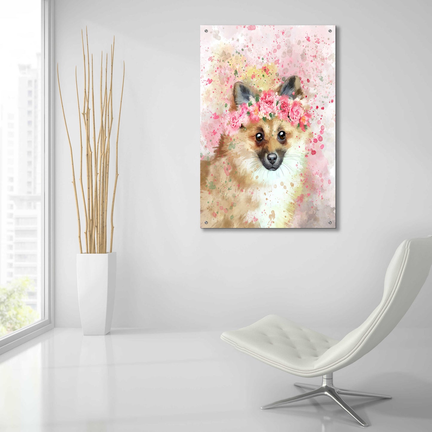 Epic Art 'Flower Crown Pomeranian' by Furbaby Affiliates, Acrylic Glass Wall Art,24x36