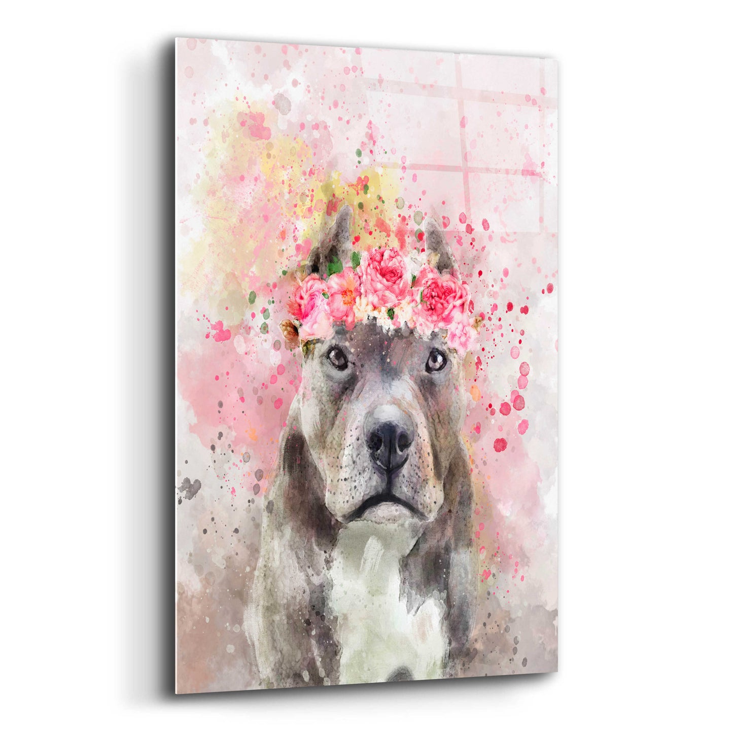 Epic Art 'Flower Crown Pit Bull' by Furbaby Affiliates, Acrylic Glass Wall Art,12x16