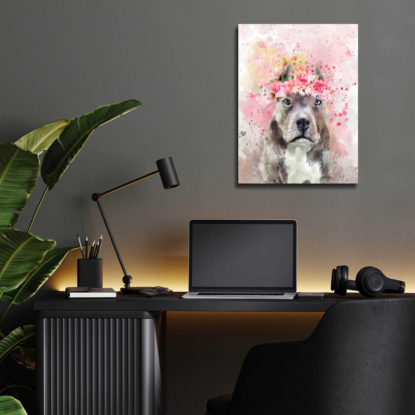 Epic Art 'Flower Crown Pit Bull' by Furbaby Affiliates, Acrylic Glass Wall Art,12x16