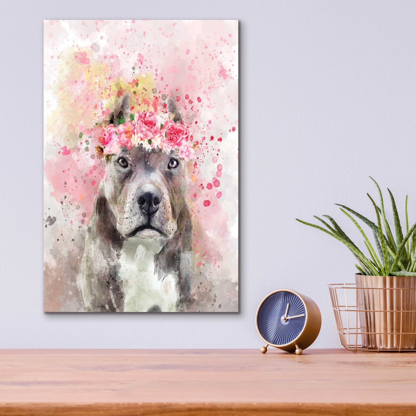 Epic Art 'Flower Crown Pit Bull' by Furbaby Affiliates, Acrylic Glass Wall Art,12x16