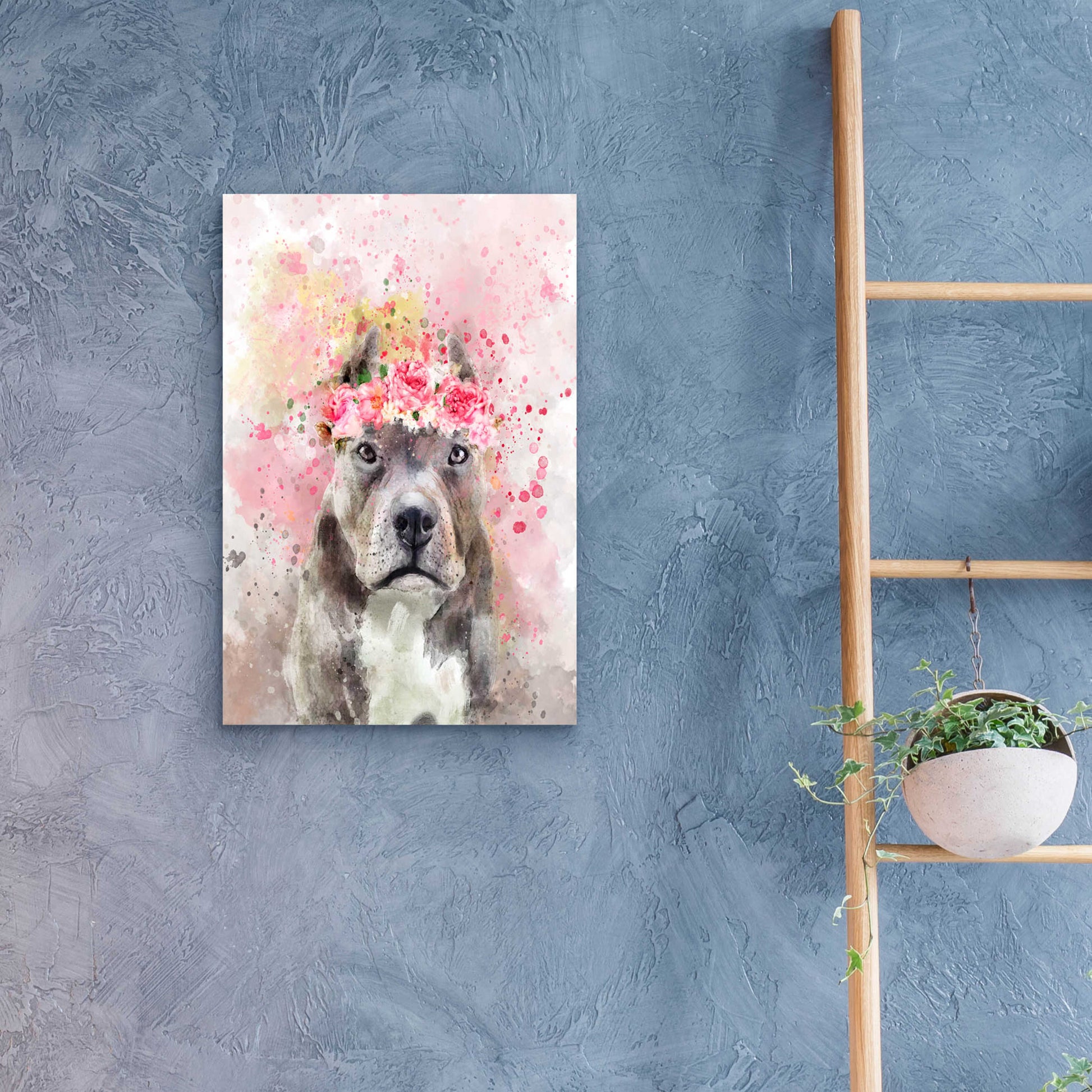 Epic Art 'Flower Crown Pit Bull' by Furbaby Affiliates, Acrylic Glass Wall Art,16x24