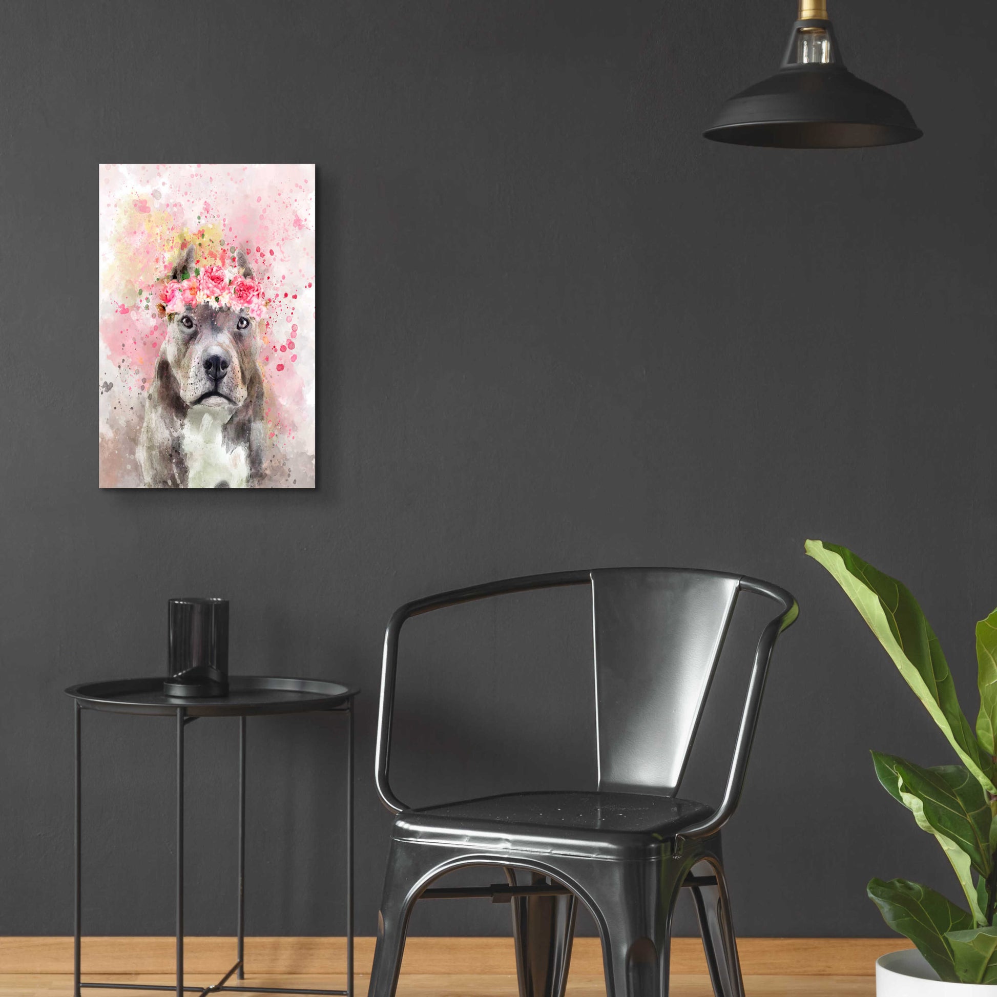 Epic Art 'Flower Crown Pit Bull' by Furbaby Affiliates, Acrylic Glass Wall Art,16x24