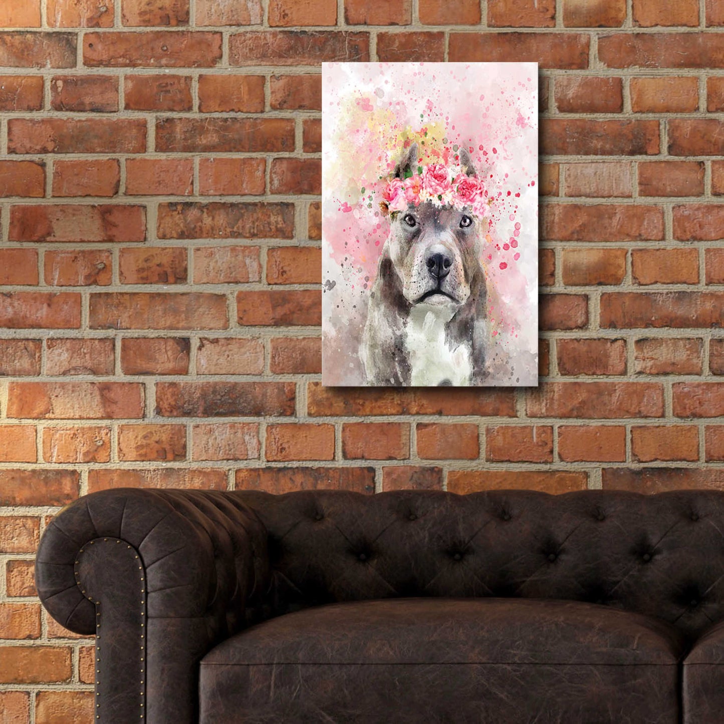 Epic Art 'Flower Crown Pit Bull' by Furbaby Affiliates, Acrylic Glass Wall Art,16x24