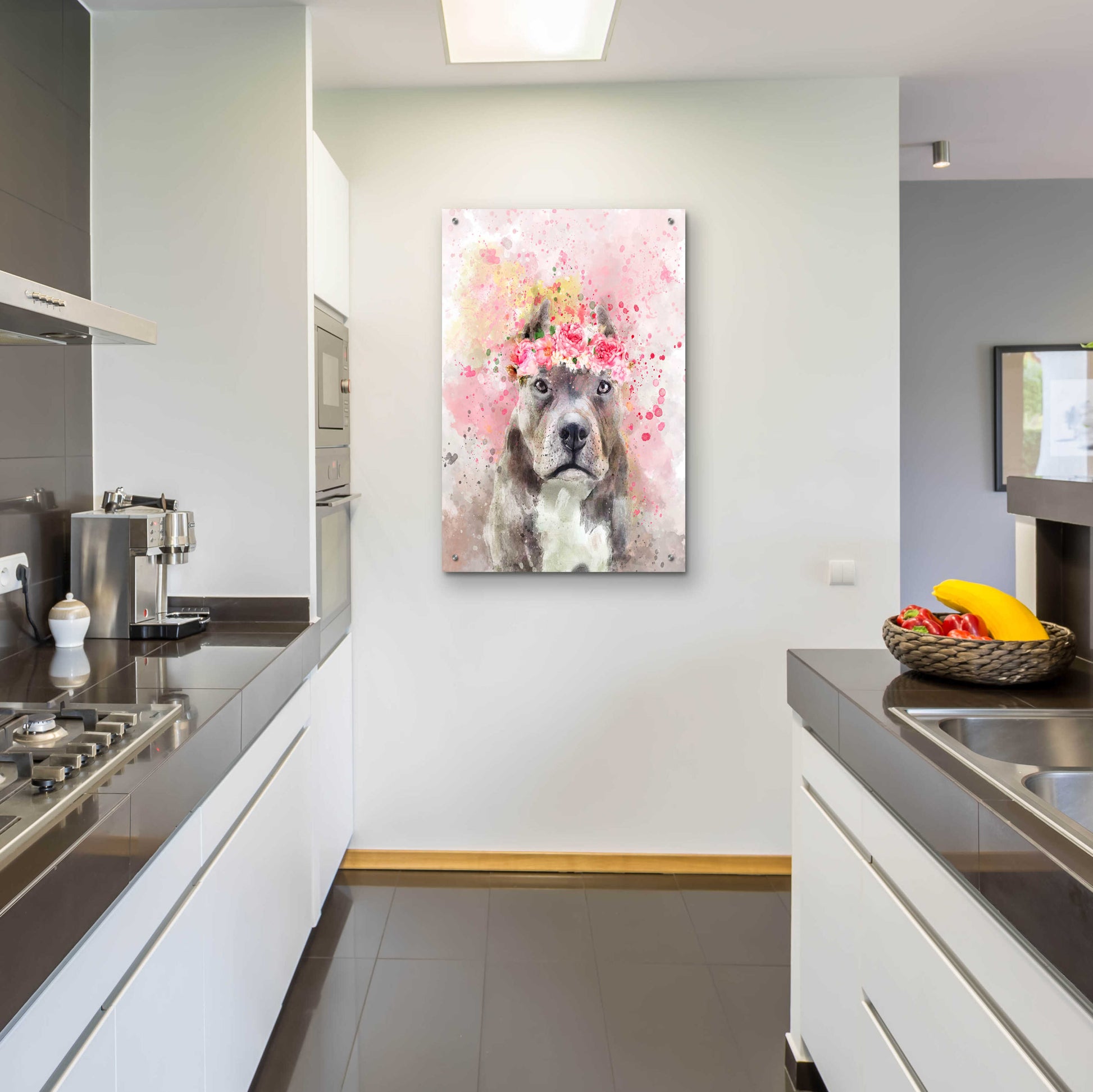 Epic Art 'Flower Crown Pit Bull' by Furbaby Affiliates, Acrylic Glass Wall Art,24x36