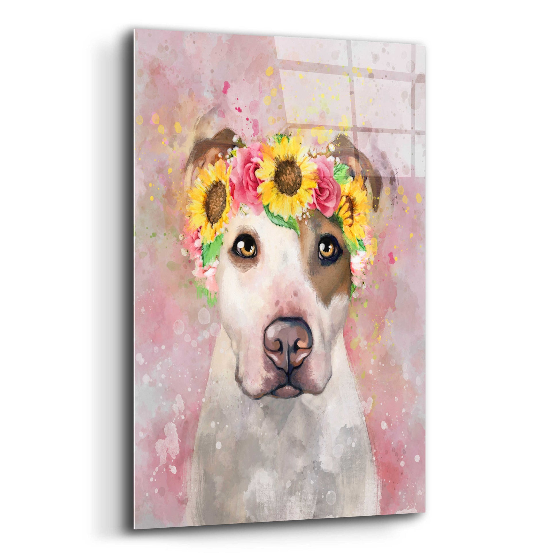 Epic Art 'Flower Crown Pit Bull 7' by Furbaby Affiliates, Acrylic Glass Wall Art,12x16