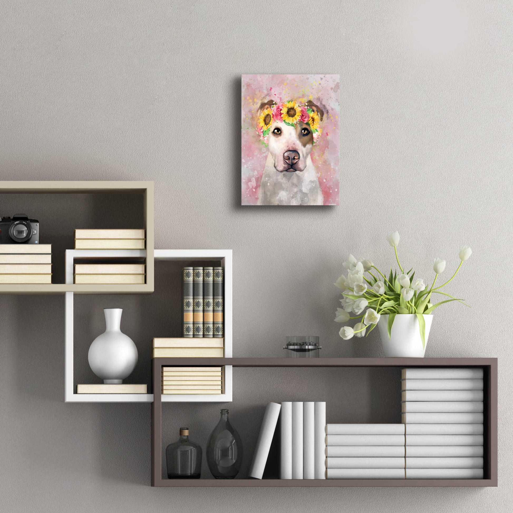 Epic Art 'Flower Crown Pit Bull 7' by Furbaby Affiliates, Acrylic Glass Wall Art,12x16