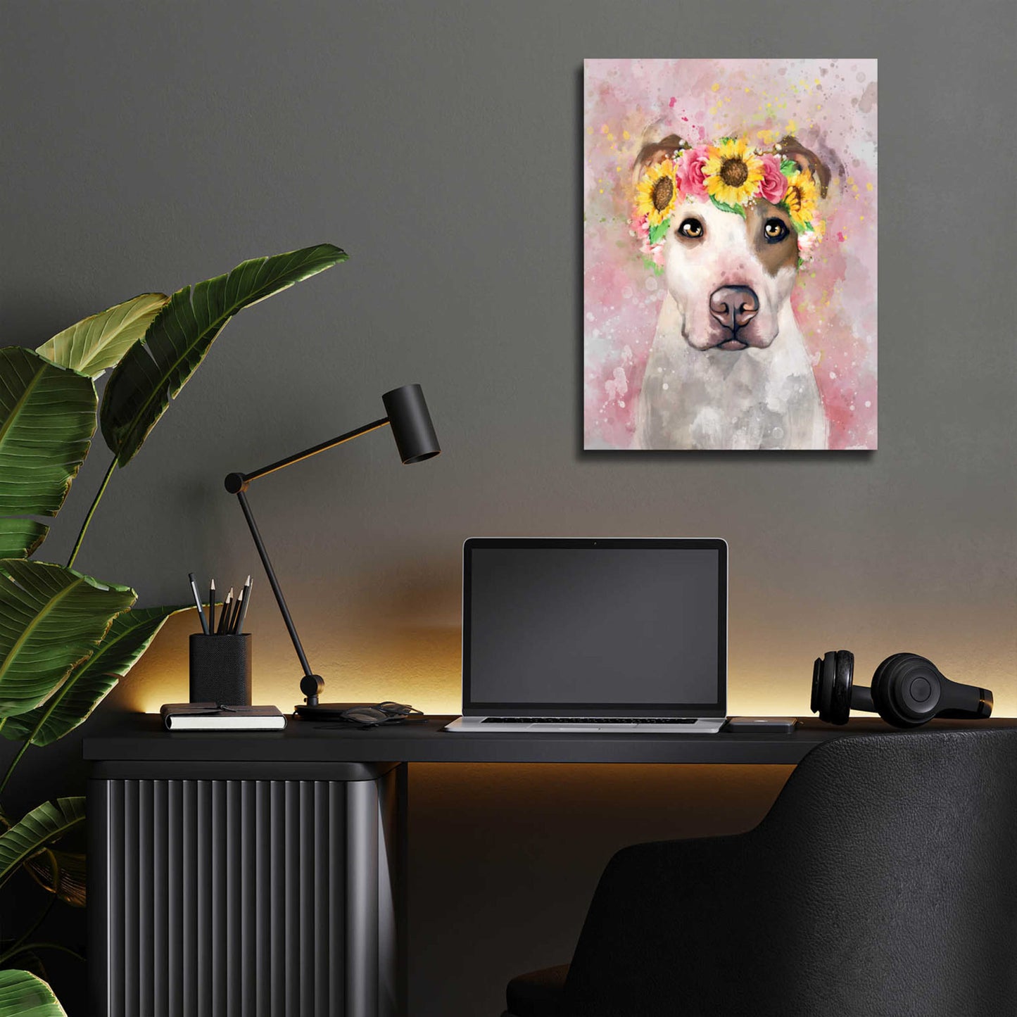 Epic Art 'Flower Crown Pit Bull 7' by Furbaby Affiliates, Acrylic Glass Wall Art,12x16