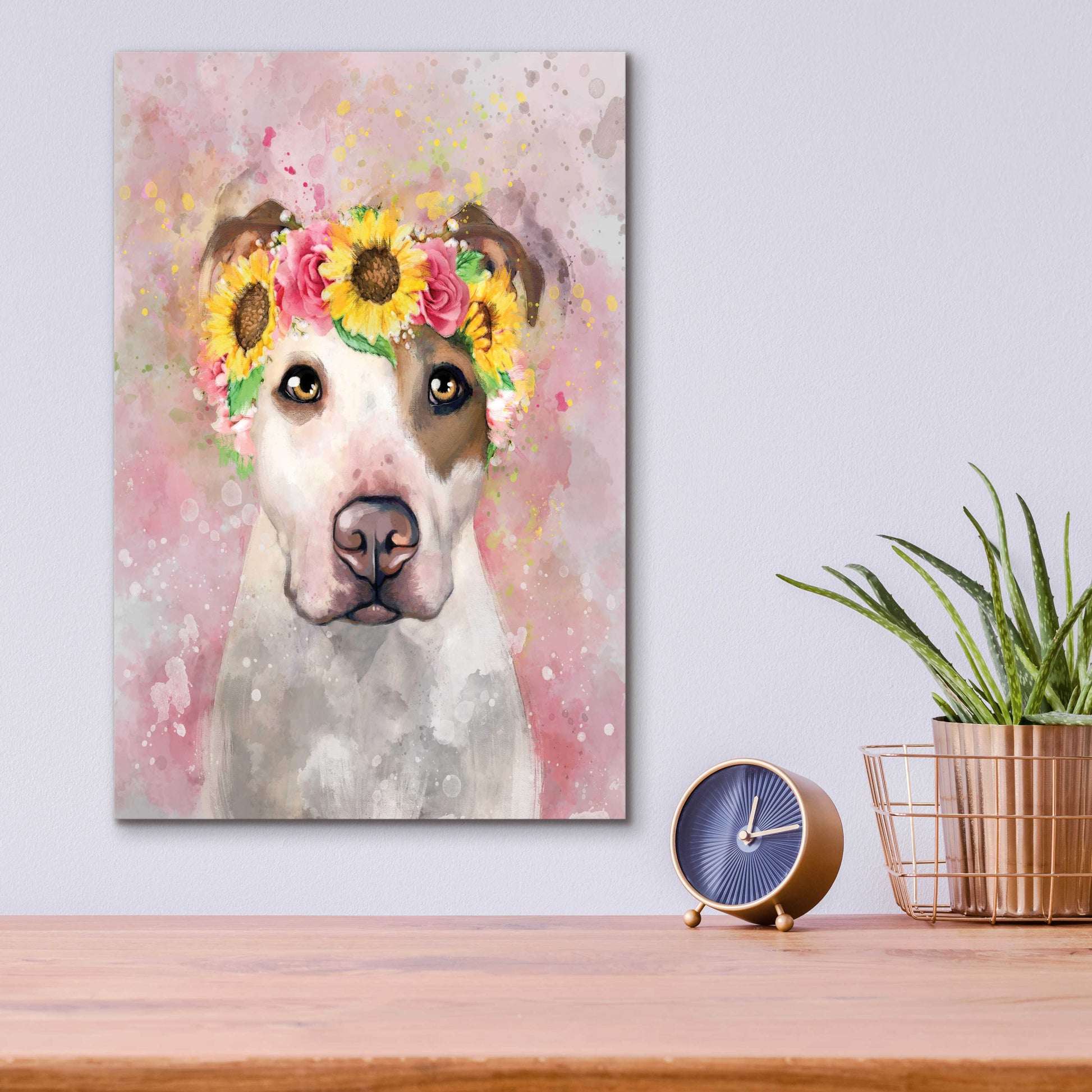 Epic Art 'Flower Crown Pit Bull 7' by Furbaby Affiliates, Acrylic Glass Wall Art,12x16