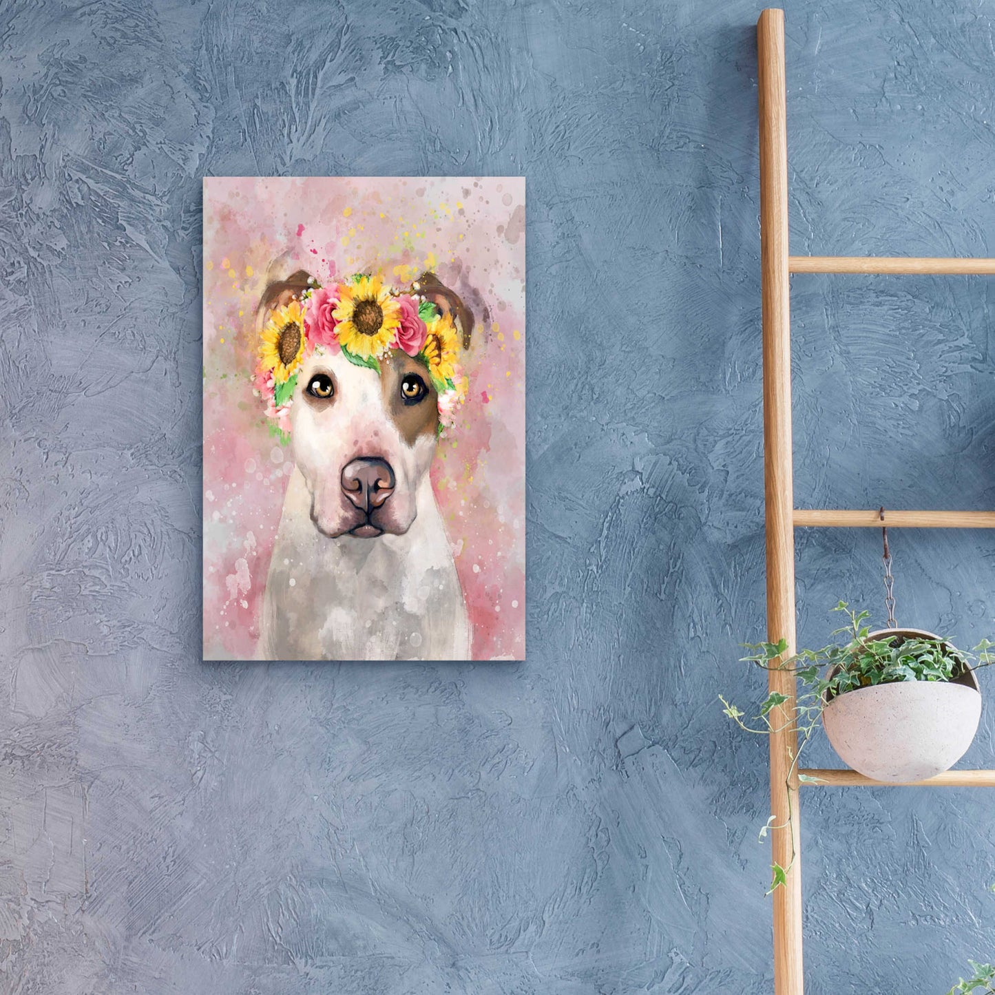 Epic Art 'Flower Crown Pit Bull 7' by Furbaby Affiliates, Acrylic Glass Wall Art,16x24