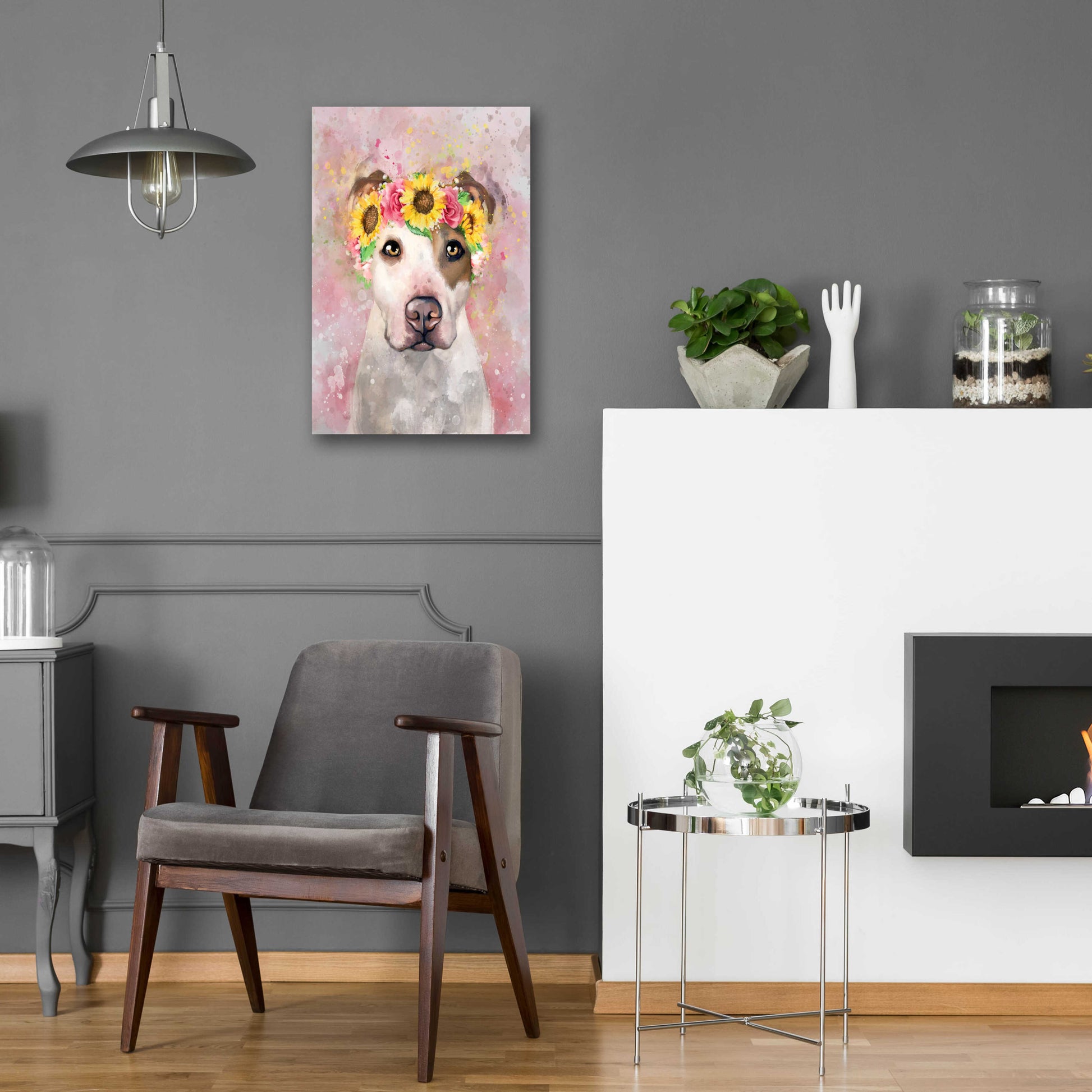 Epic Art 'Flower Crown Pit Bull 7' by Furbaby Affiliates, Acrylic Glass Wall Art,16x24