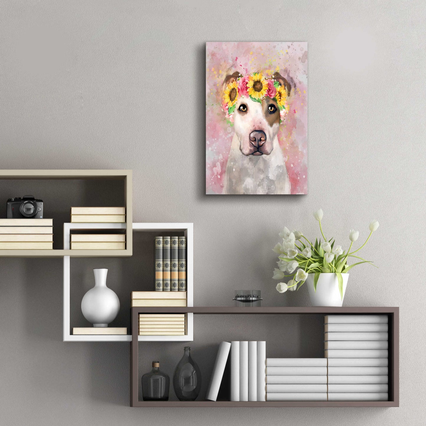 Epic Art 'Flower Crown Pit Bull 7' by Furbaby Affiliates, Acrylic Glass Wall Art,16x24