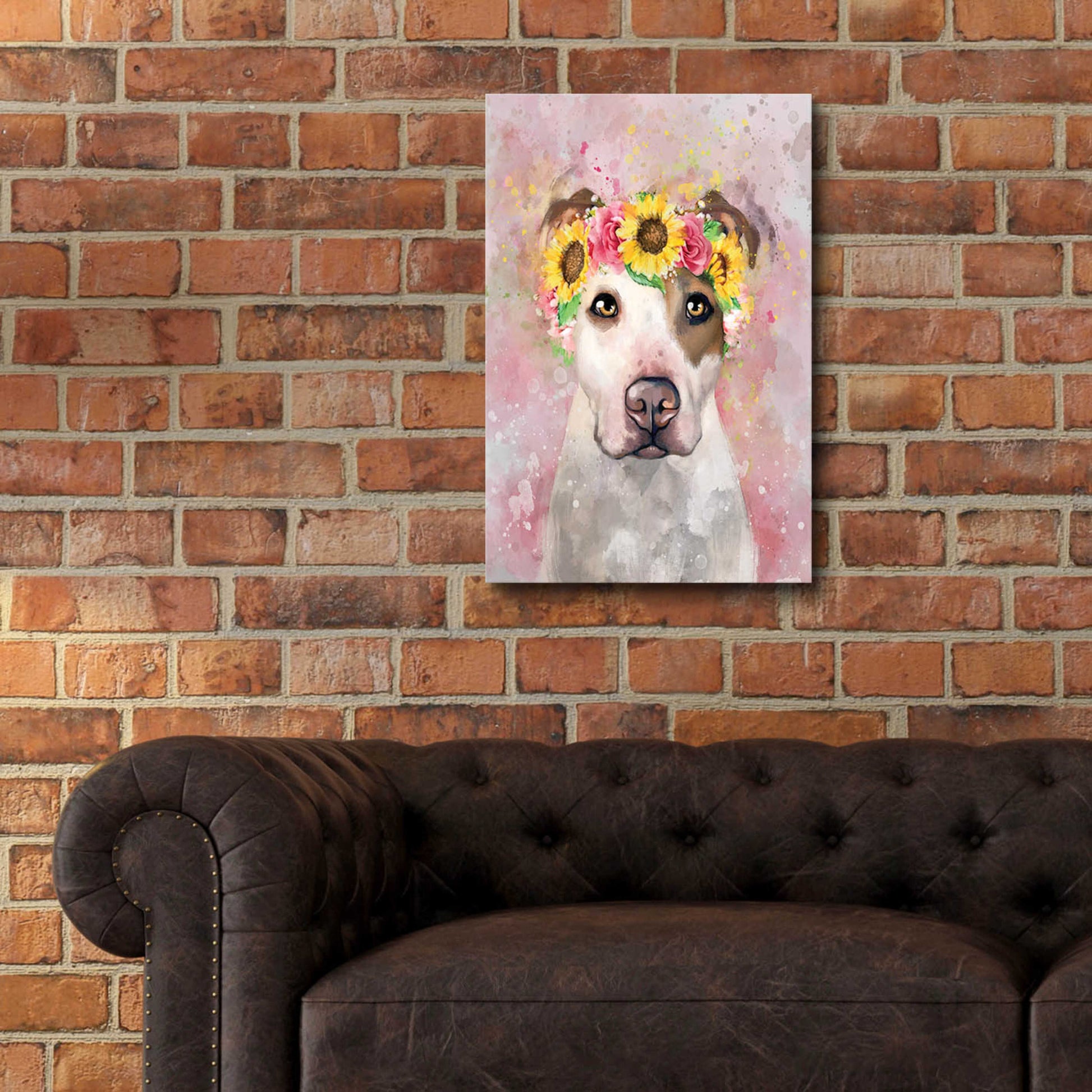 Epic Art 'Flower Crown Pit Bull 7' by Furbaby Affiliates, Acrylic Glass Wall Art,16x24