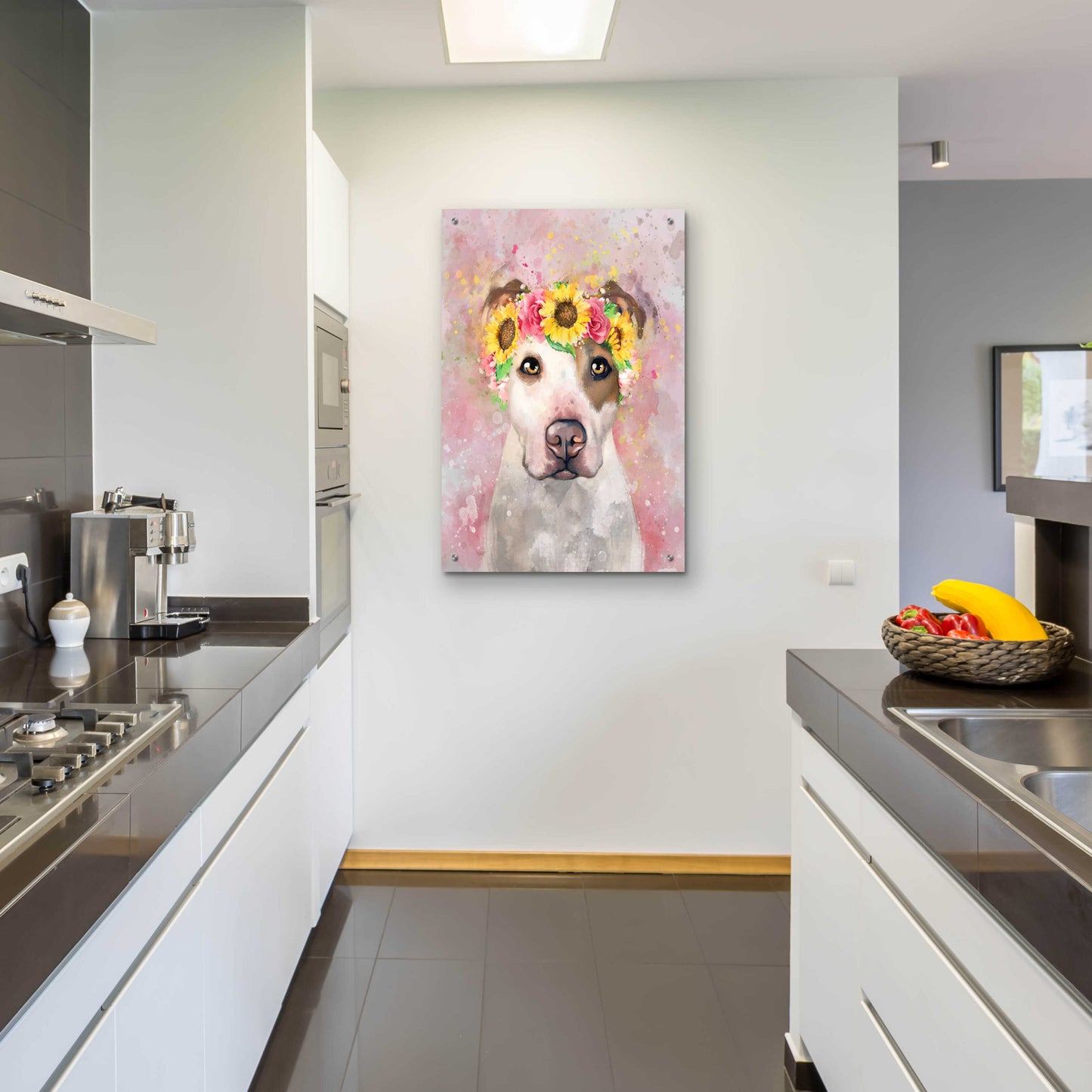 Epic Art 'Flower Crown Pit Bull 7' by Furbaby Affiliates, Acrylic Glass Wall Art,24x36