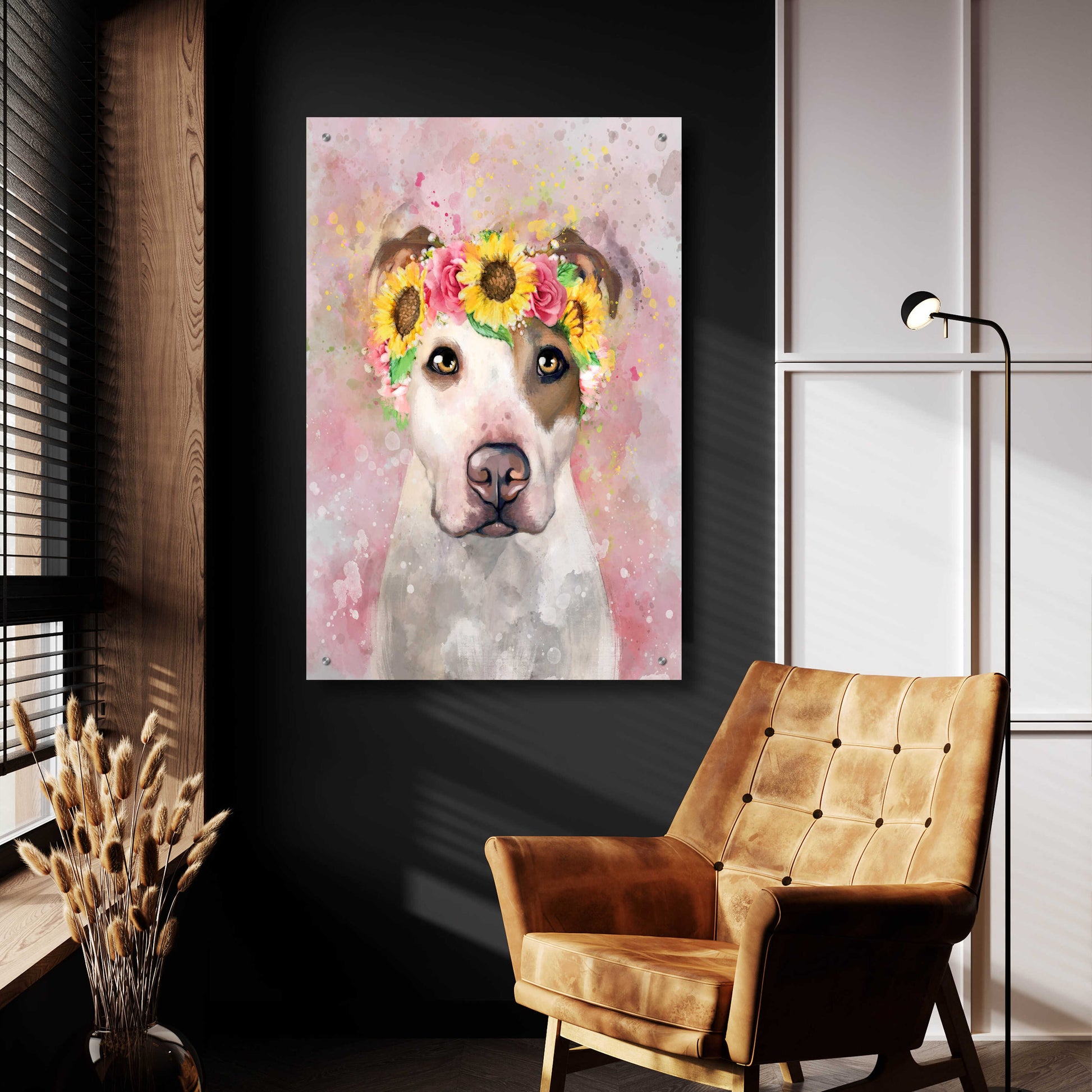 Epic Art 'Flower Crown Pit Bull 7' by Furbaby Affiliates, Acrylic Glass Wall Art,24x36