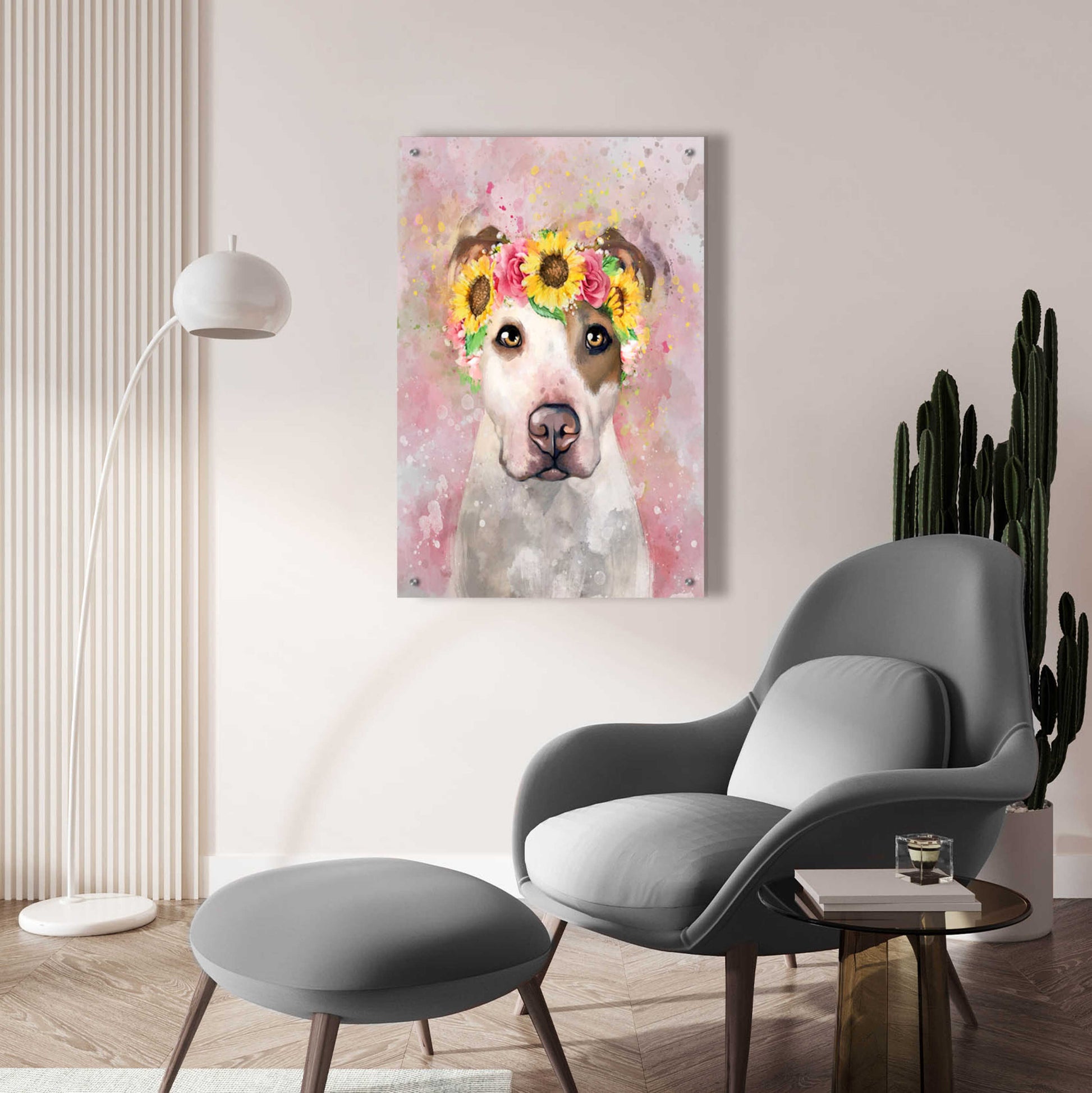 Epic Art 'Flower Crown Pit Bull 7' by Furbaby Affiliates, Acrylic Glass Wall Art,24x36