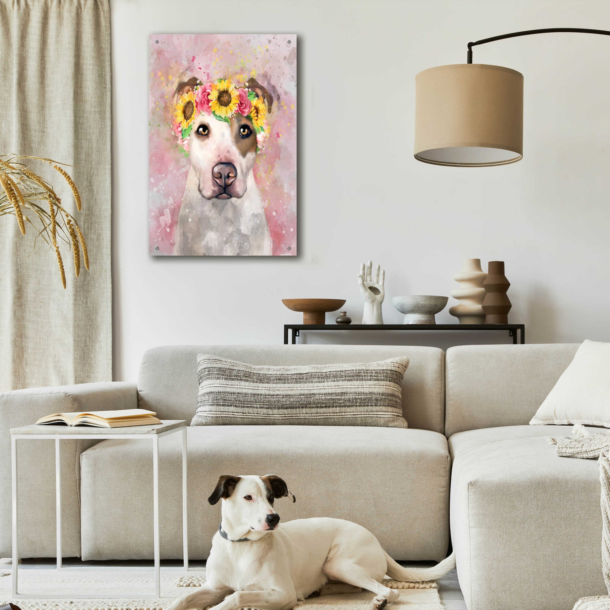 Epic Art 'Flower Crown Pit Bull 7' by Furbaby Affiliates, Acrylic Glass Wall Art,24x36