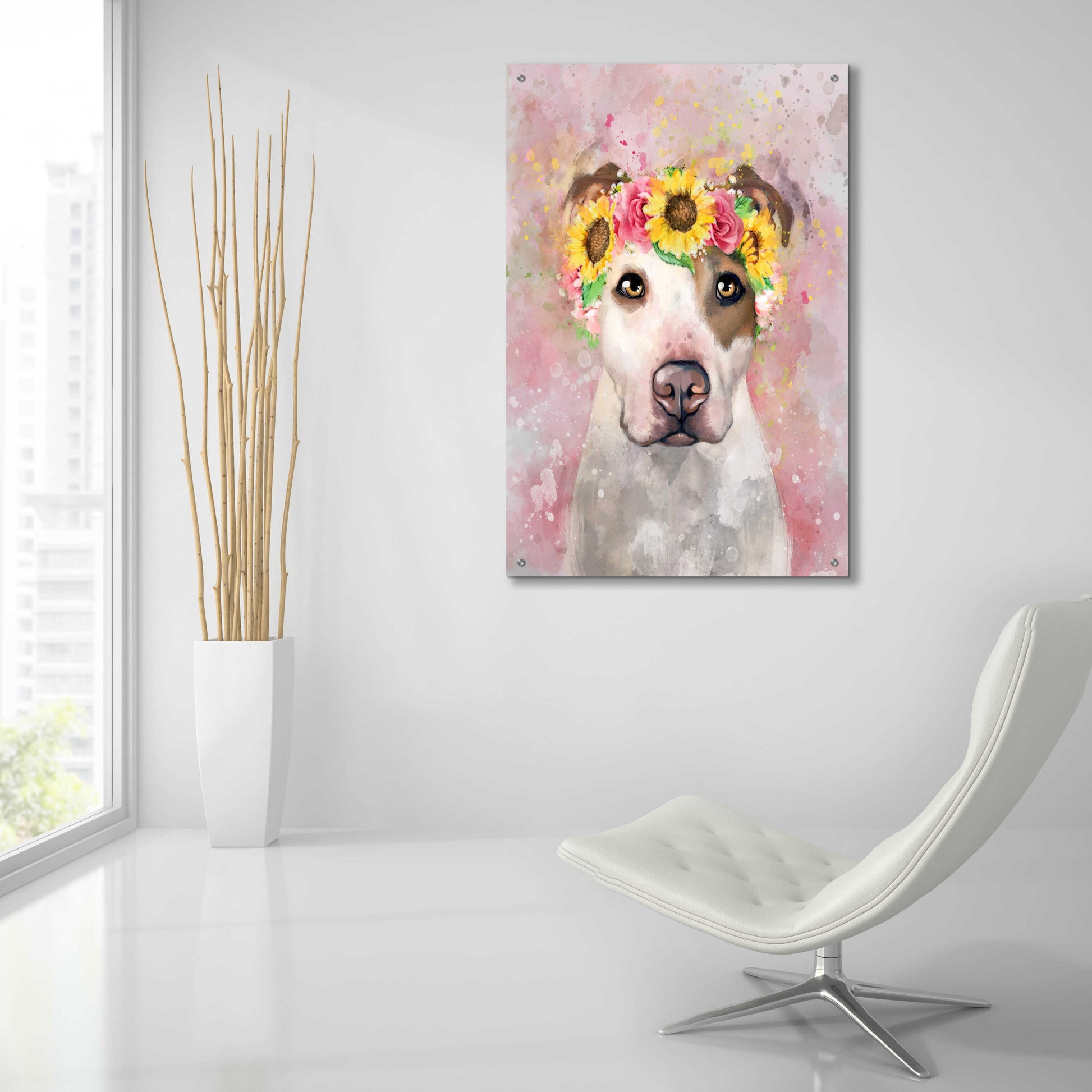 Epic Art 'Flower Crown Pit Bull 7' by Furbaby Affiliates, Acrylic Glass Wall Art,24x36