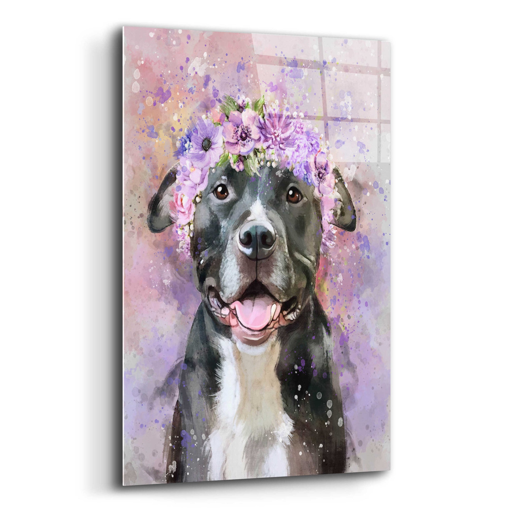 Epic Art 'Flower Crown Pit Bull 6' by Furbaby Affiliates, Acrylic Glass Wall Art,12x16