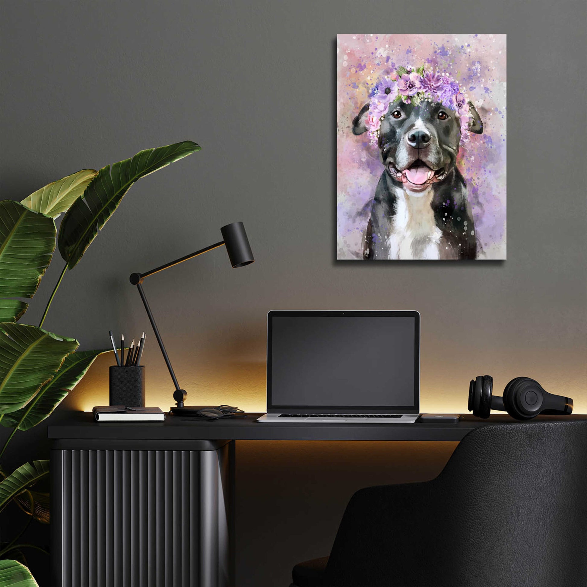 Epic Art 'Flower Crown Pit Bull 6' by Furbaby Affiliates, Acrylic Glass Wall Art,12x16