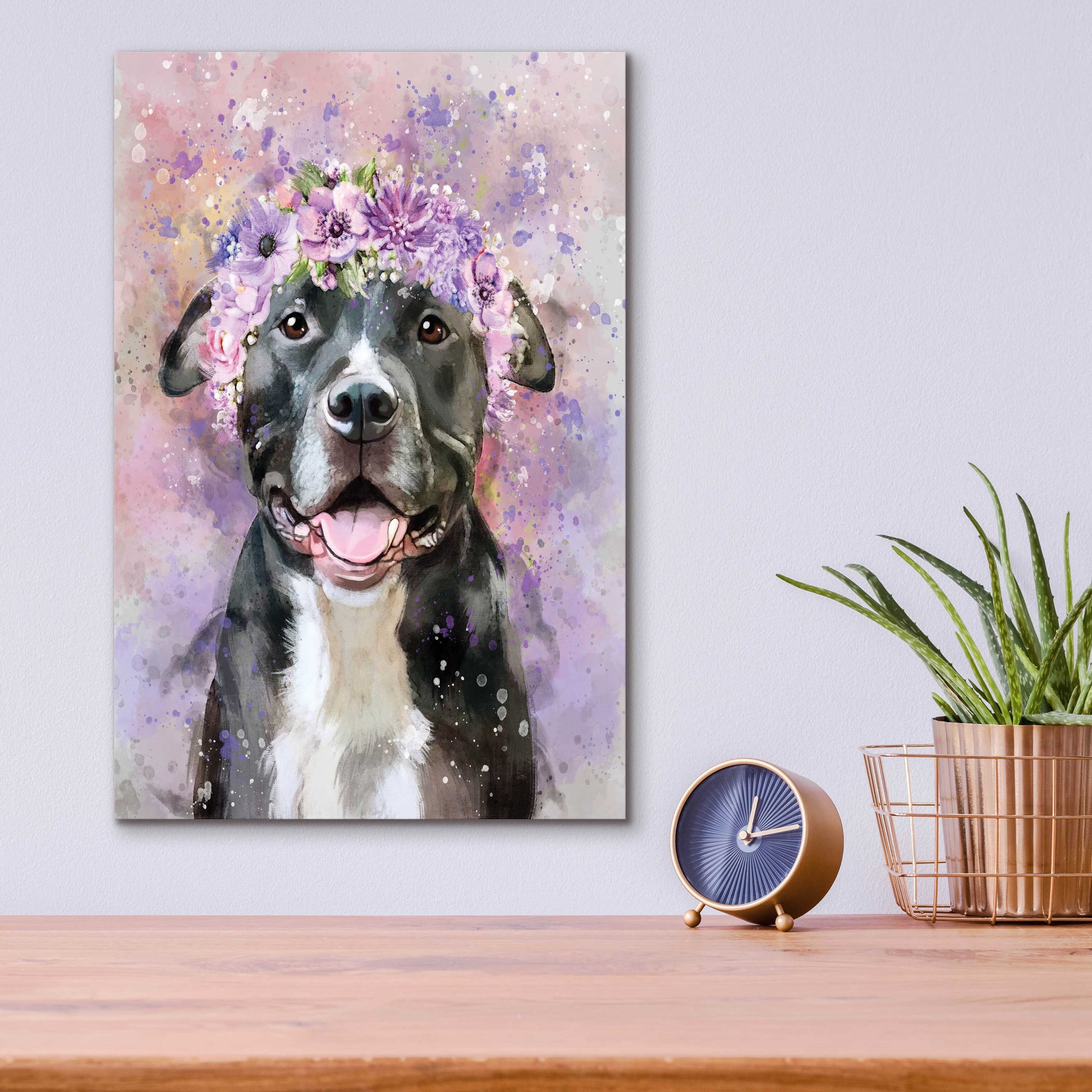 Epic Art 'Flower Crown Pit Bull 6' by Furbaby Affiliates, Acrylic Glass Wall Art,12x16