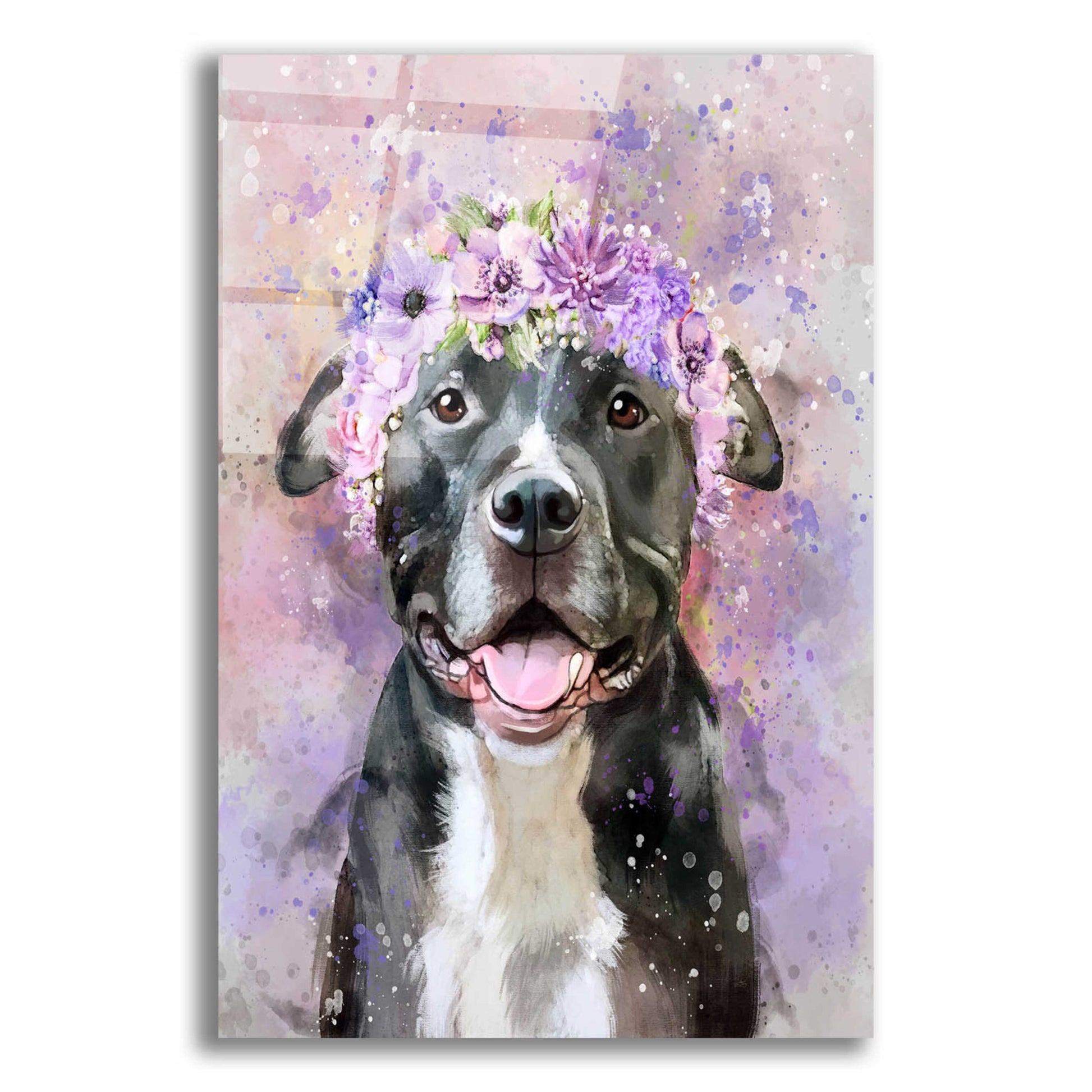 Epic Art 'Flower Crown Pit Bull 6' by Furbaby Affiliates, Acrylic Glass Wall Art,12x16