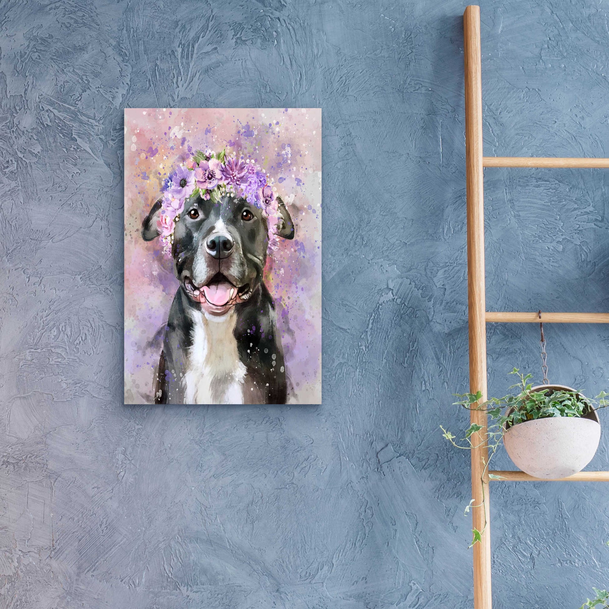 Epic Art 'Flower Crown Pit Bull 6' by Furbaby Affiliates, Acrylic Glass Wall Art,16x24